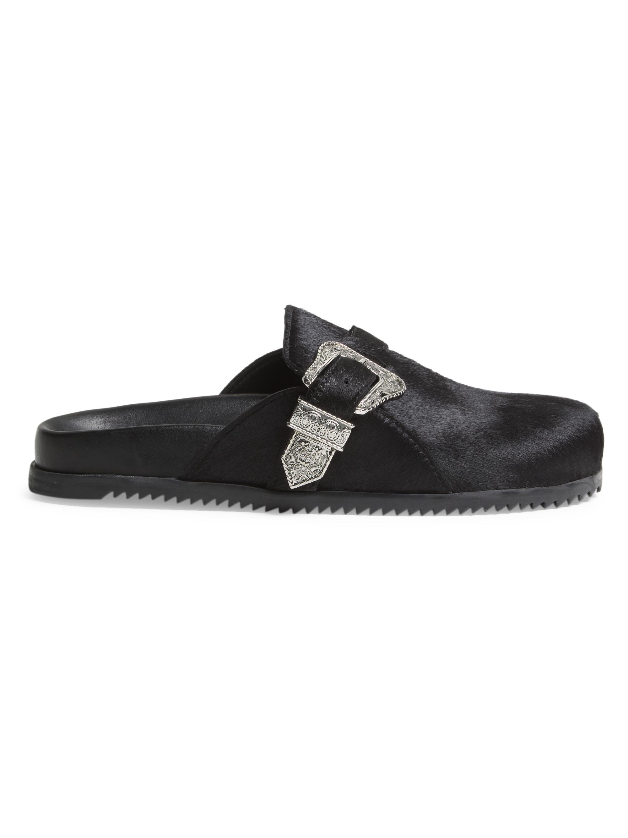 Schutz Women's Grace 30MM Calf Hair Clogs - Black