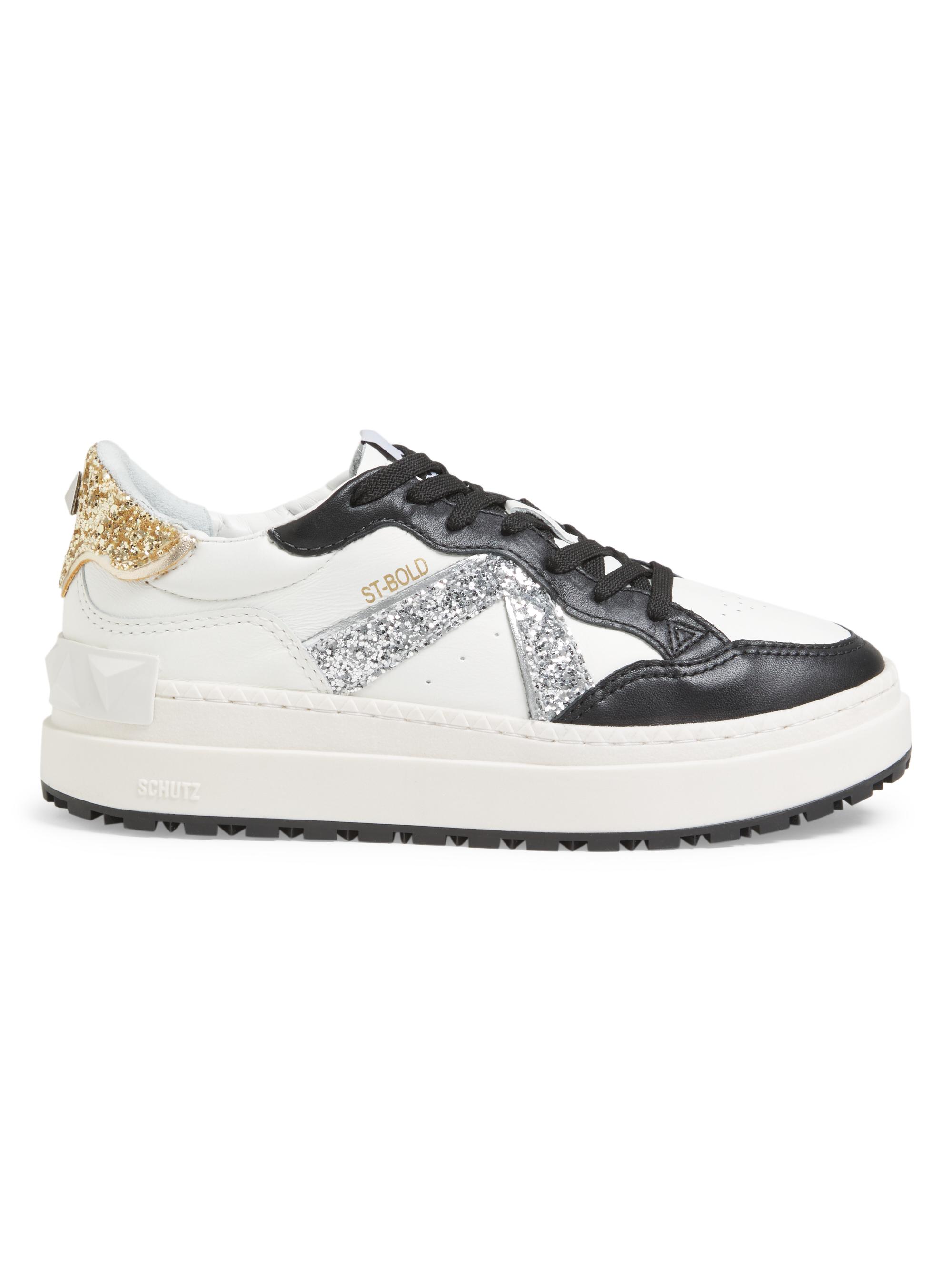 Schutz Women's St. Bold 46MM Leather & Sequined Sneakers - White Black