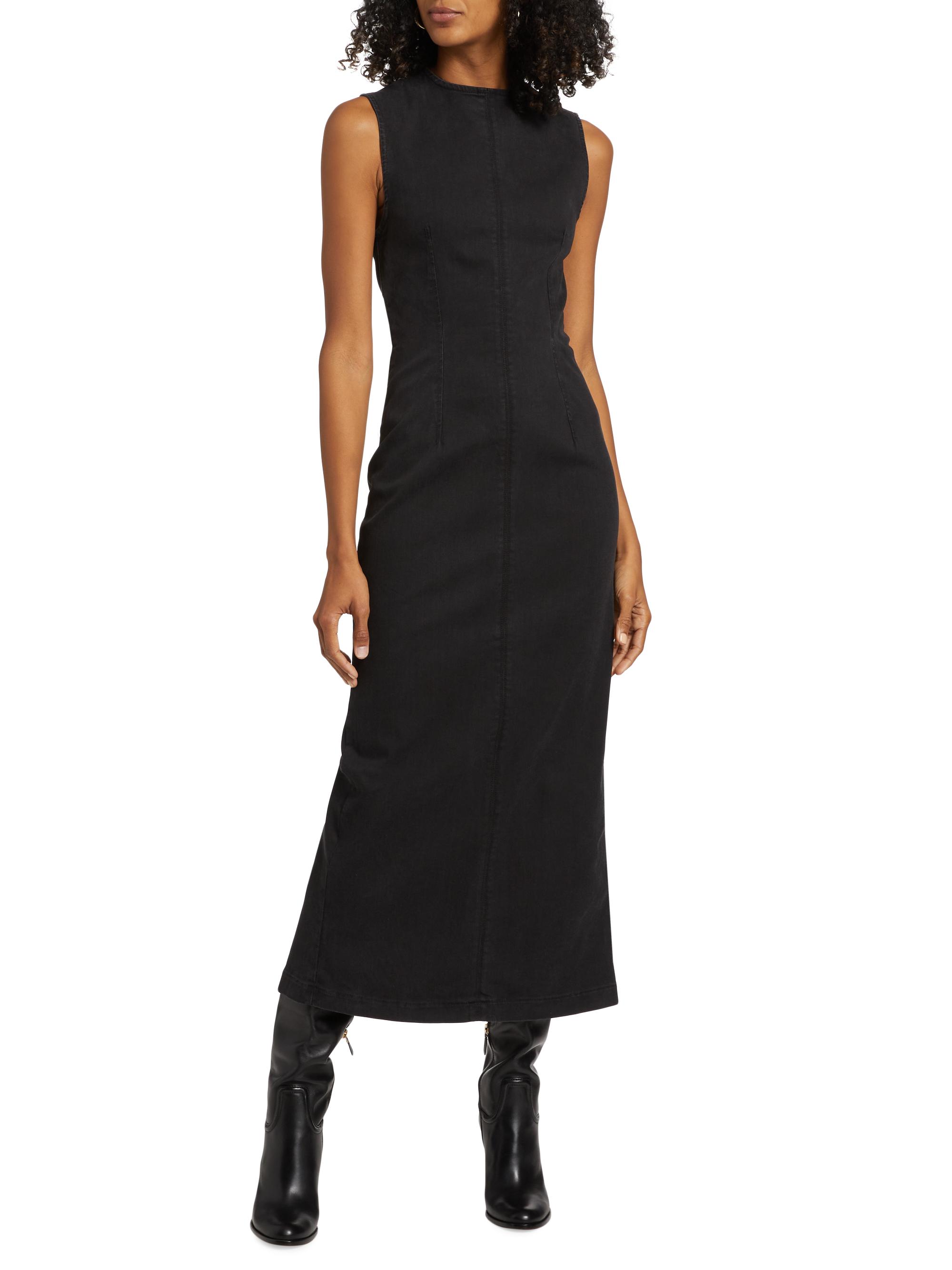 white christmas dresses Ruffle Denim Midi Dress - Black Wash main image 0