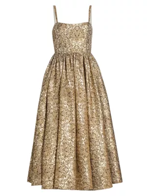 Shop Alice + Olivia Fay Metallic Jacquard Midi-Dress | Saks Fifth Avenue