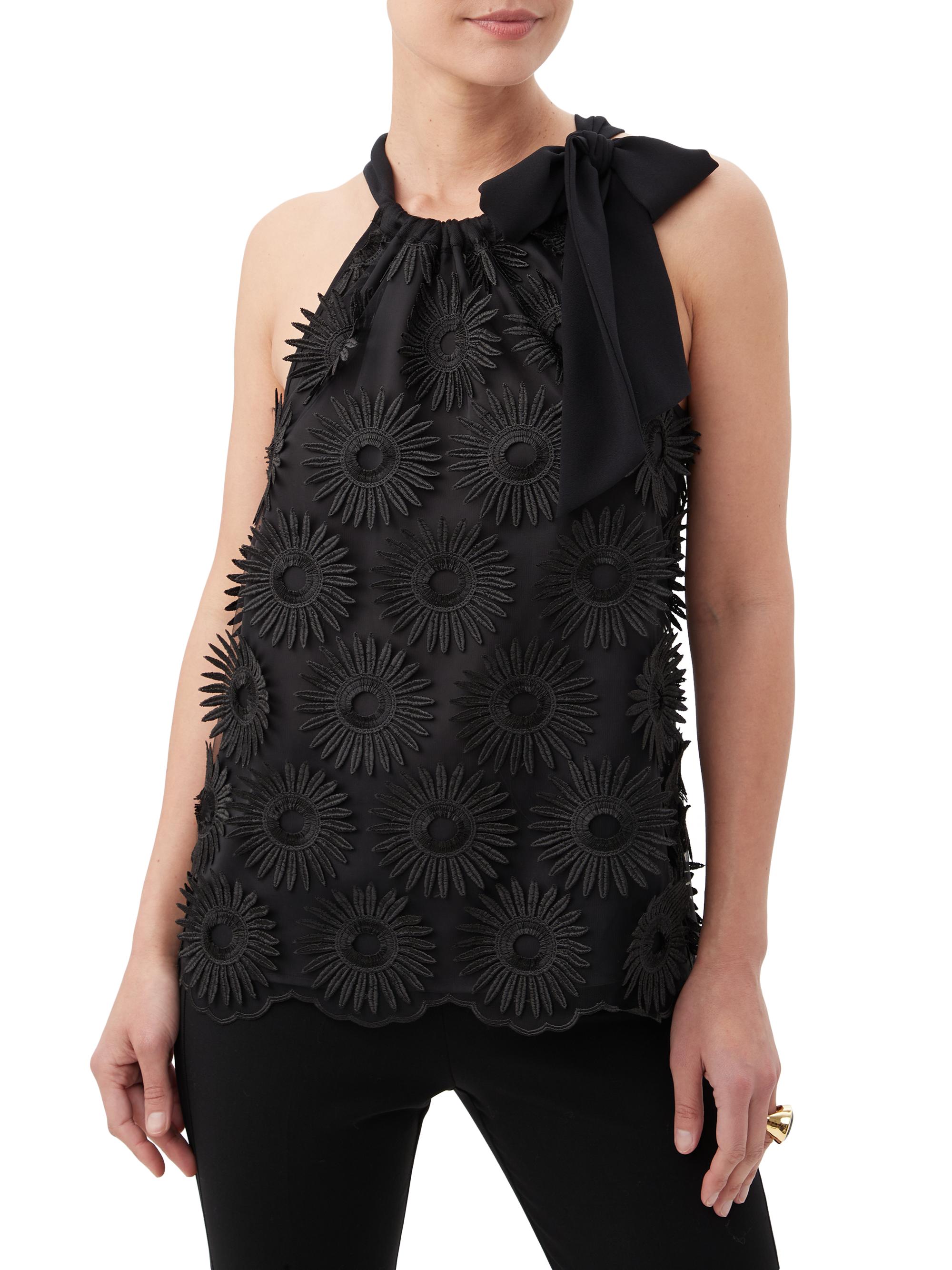 Trina Turk Women's Mirai Floral-Embroidered Halterneck Top - Black