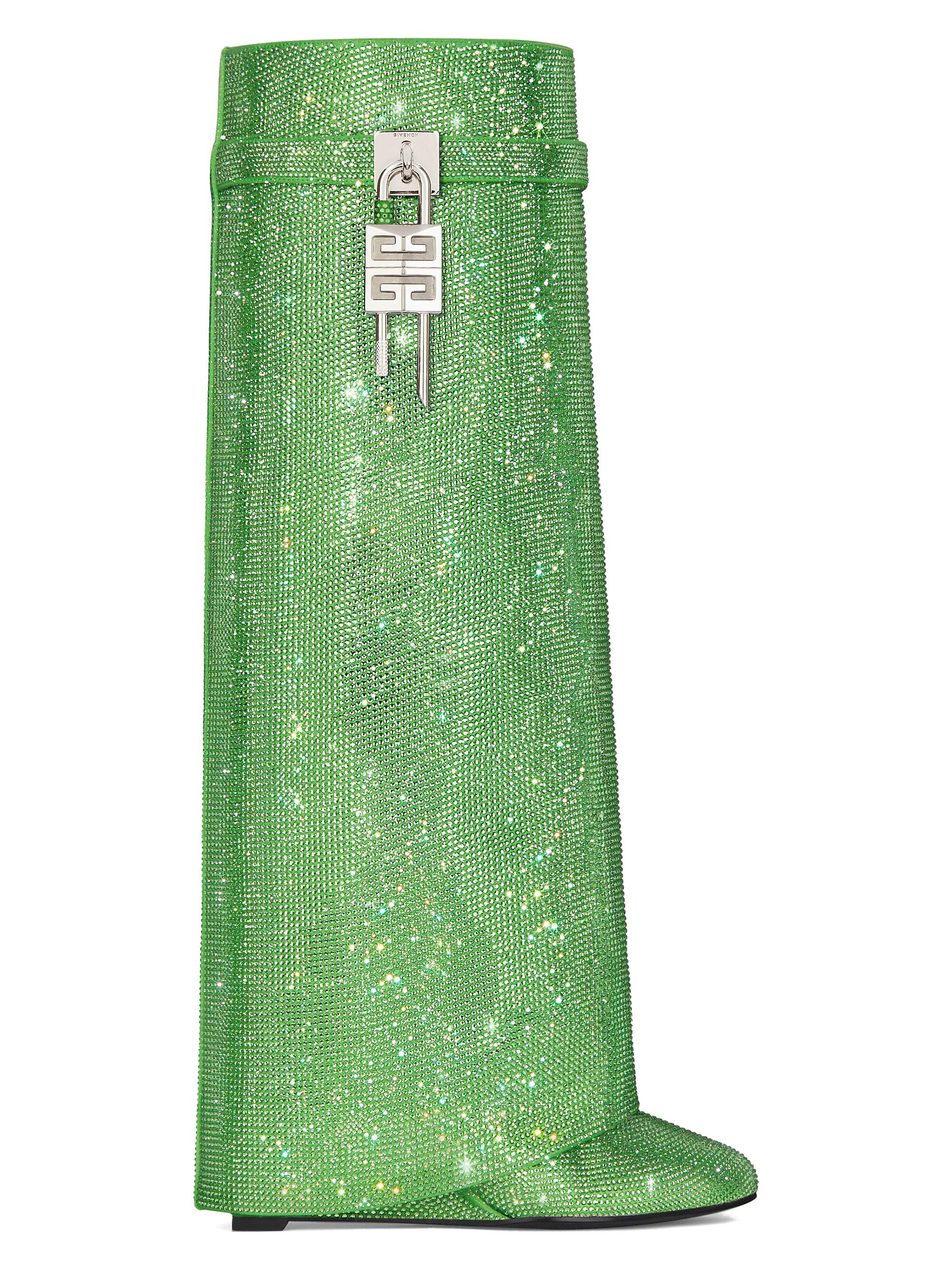 Givenchy Women's Shark Lock Boots in Satin with Strass - Absynthe Green