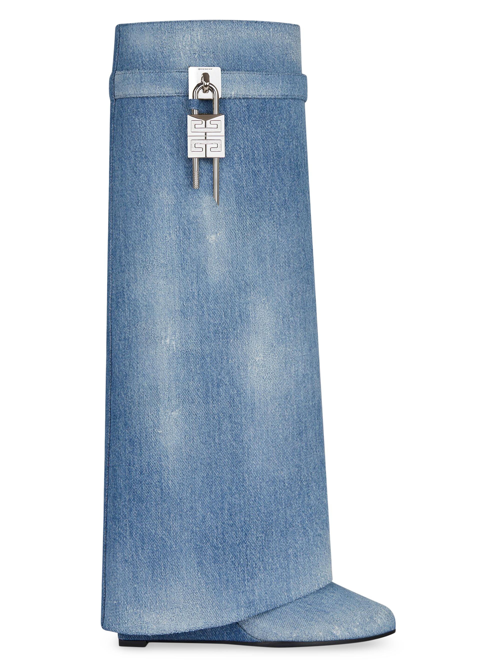 Givenchy Women's Shark Lock Boots in Washed Denim - Medium Blue