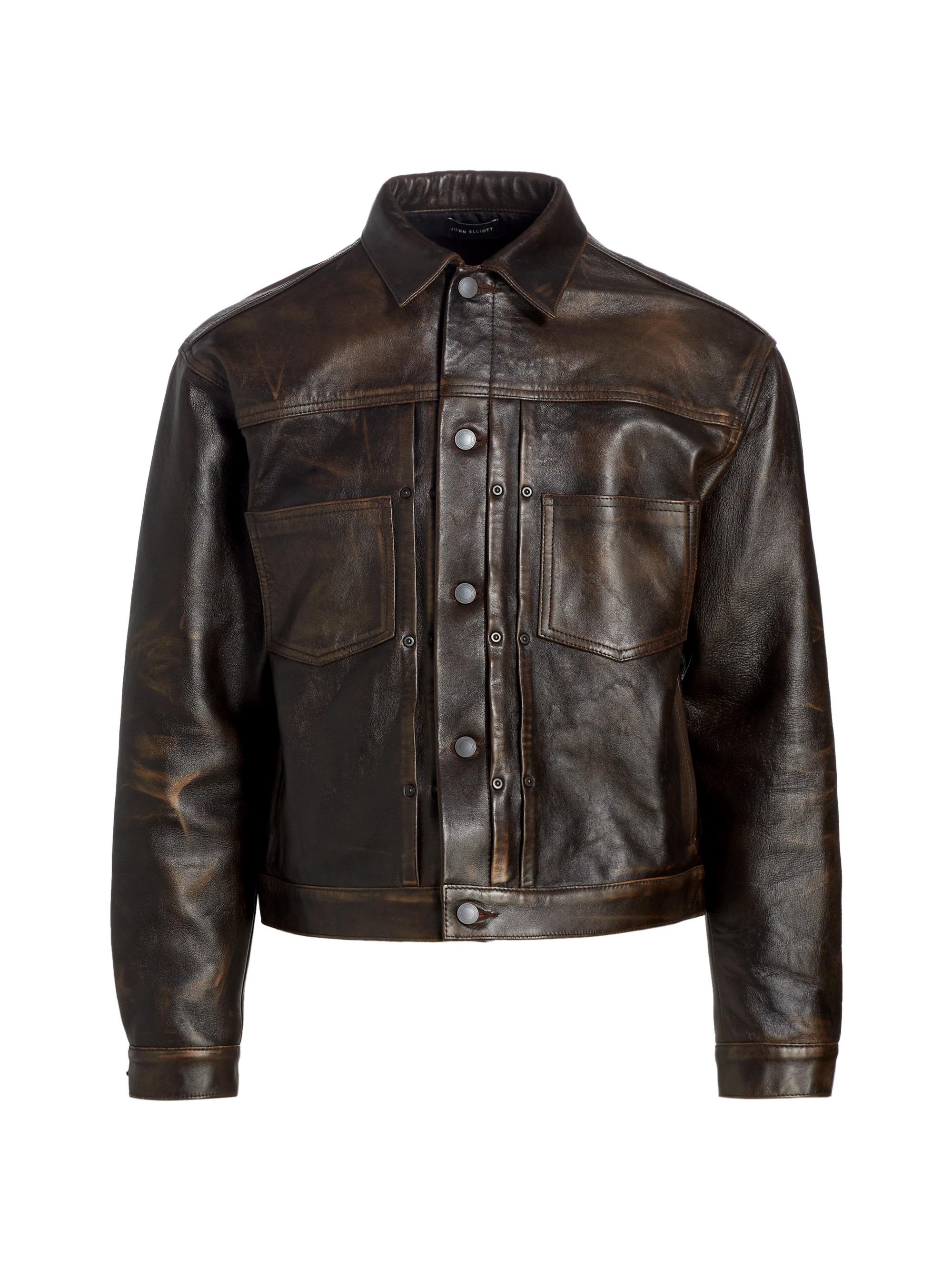 John Elliott Men's Leather Thumper Jacket - Tobacco