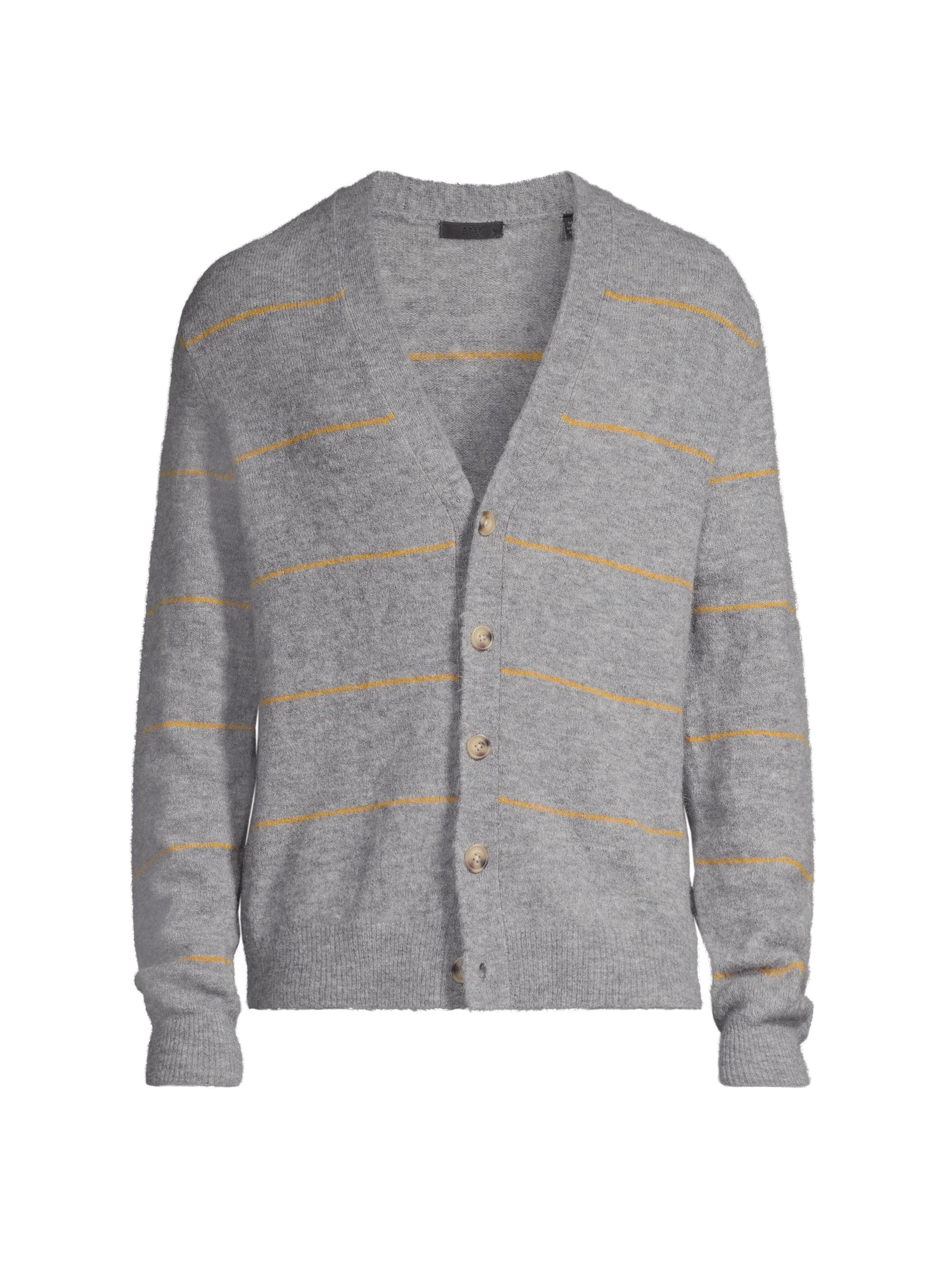 ATM Anthony Thomas Melillo Men's Alpaca-Blend Striped Cardigan - Heather Grey