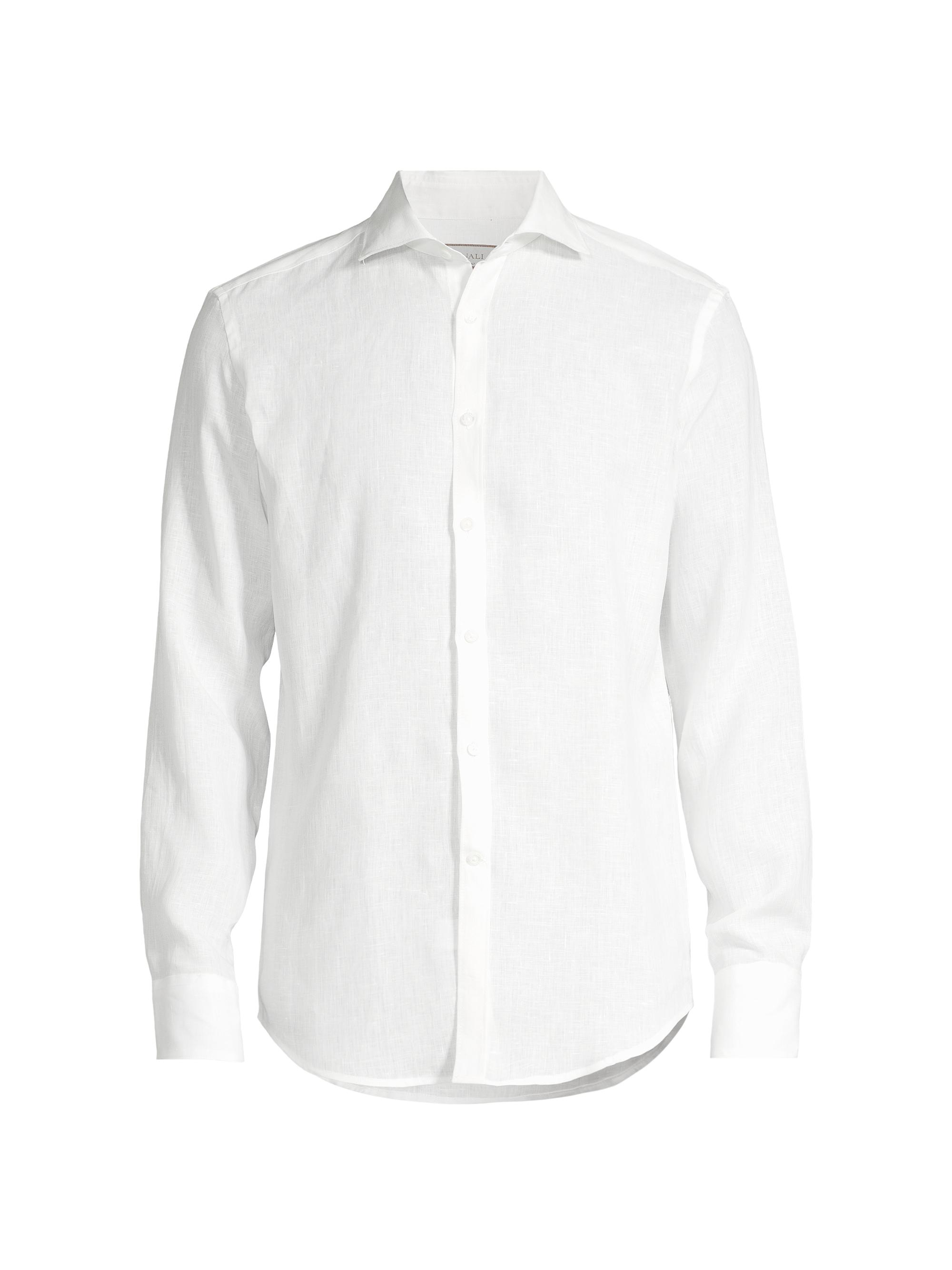 Canali Men's Regular Fit Linen Sport Shirt - White