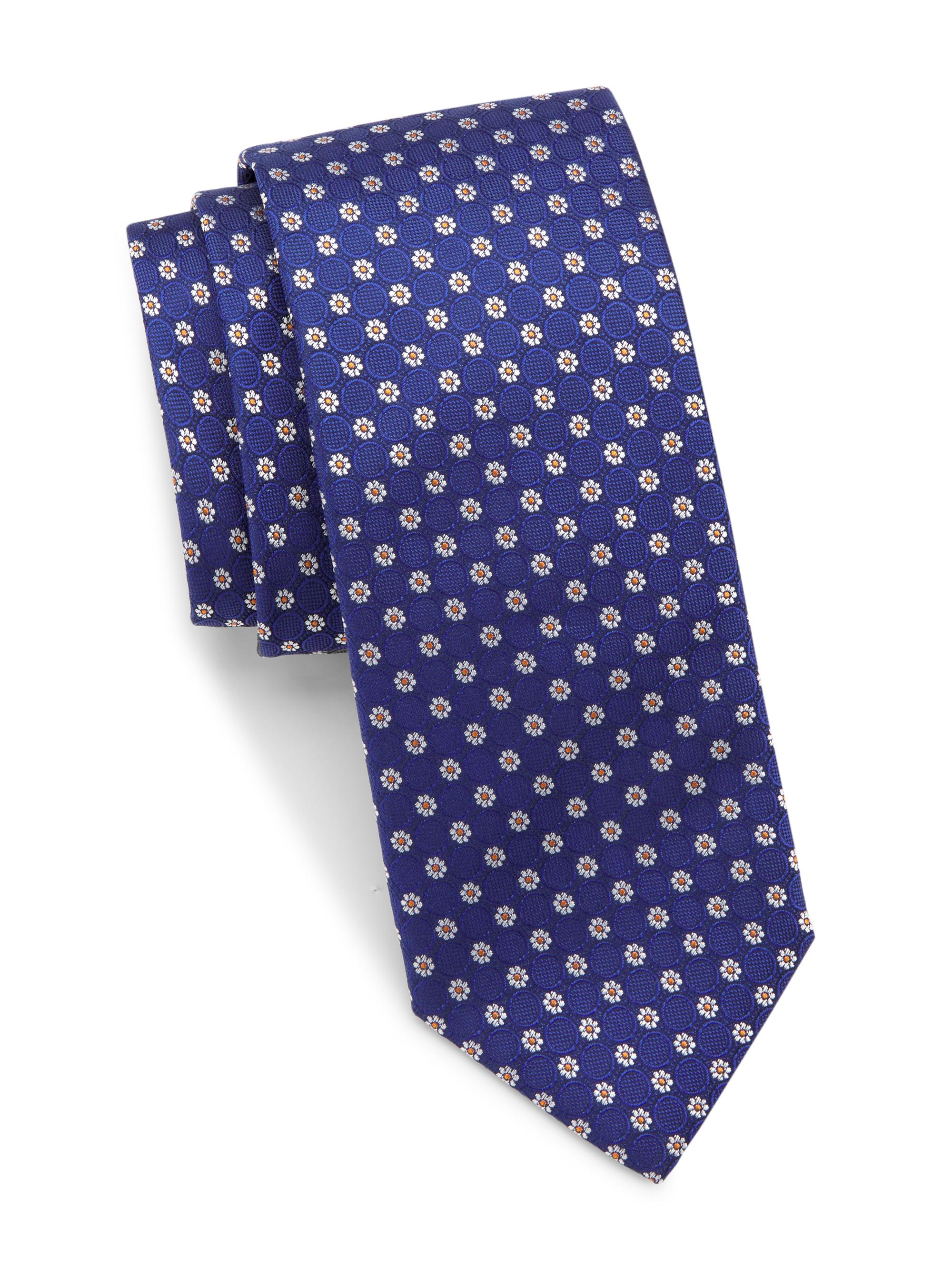 Canali Men's Floral Jacquard Tie - Blue