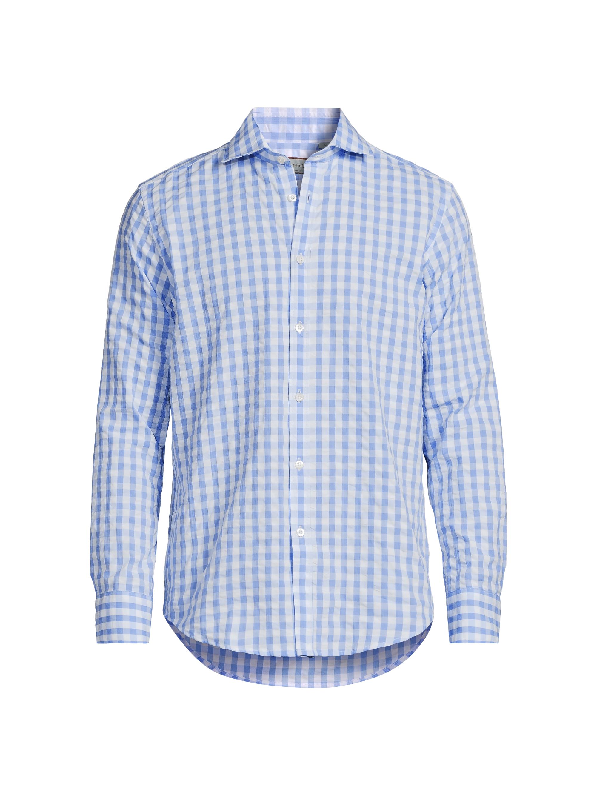 Canali Men's Plaid Button-Up Sport Shirt - Light Blue