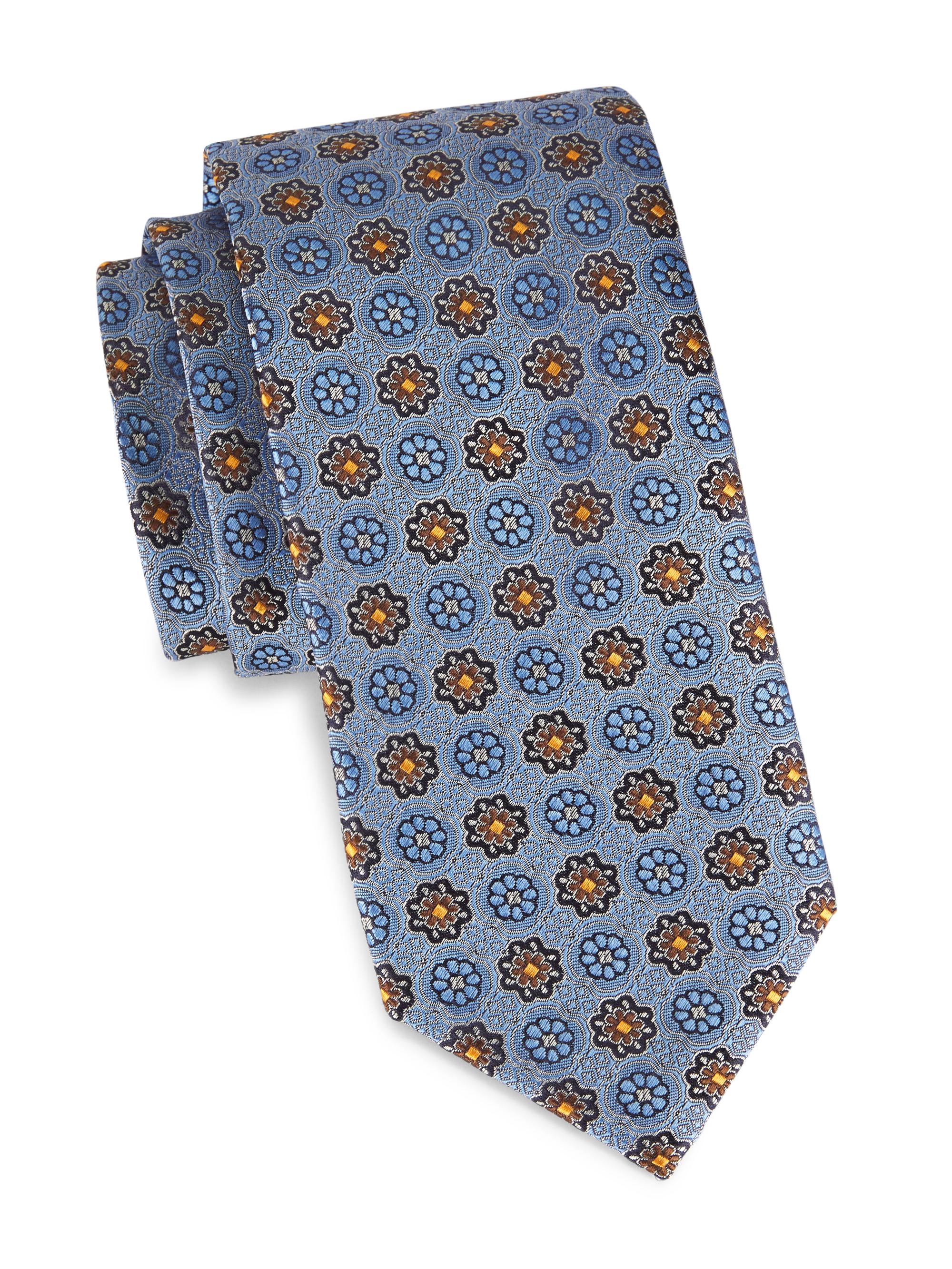 Canali Men's Medallion Silk Tie - Light Blue