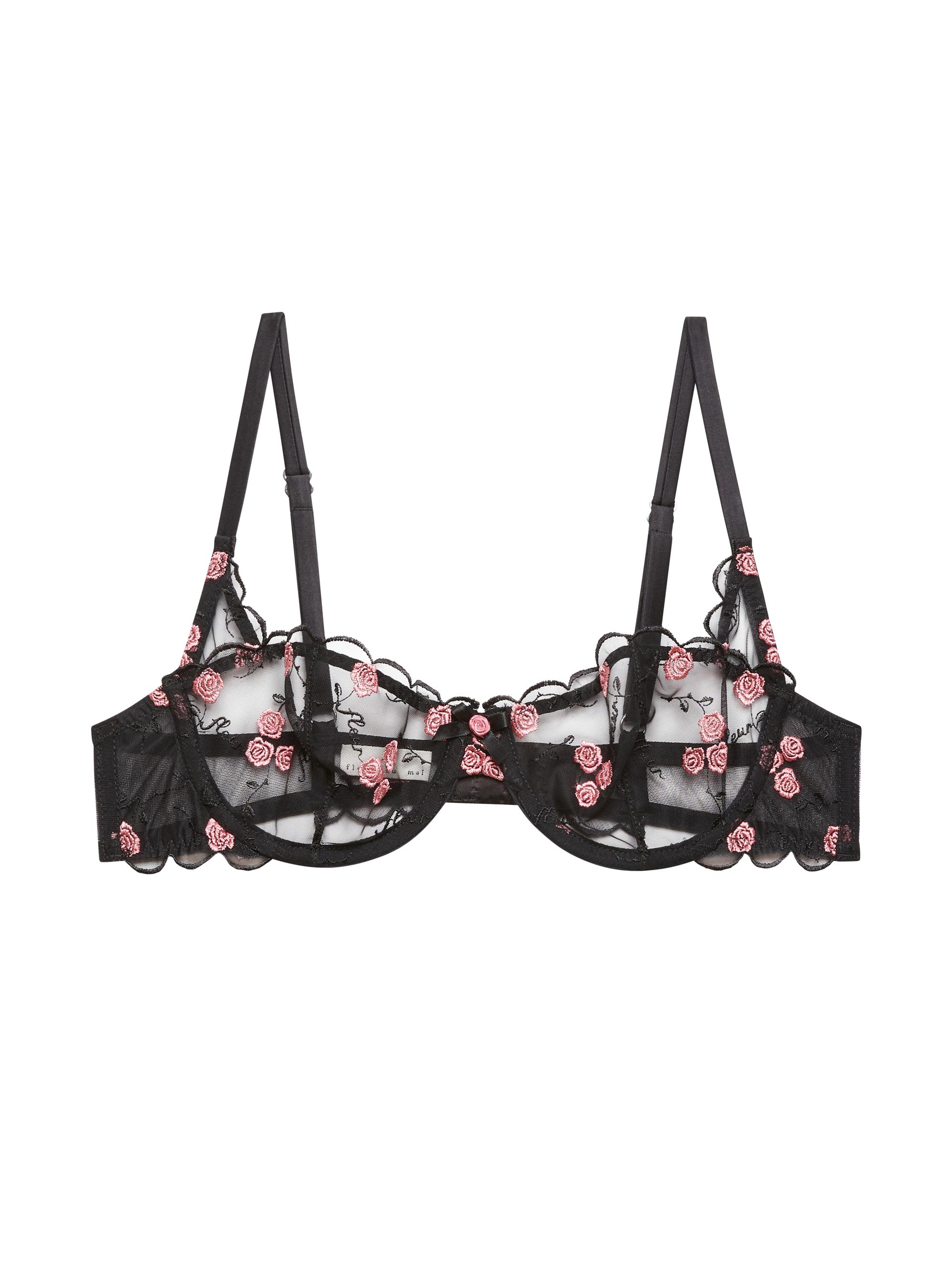 Fleur du Mal Women's Rose And Vine Embroidered Lace Balconette Bra - Black