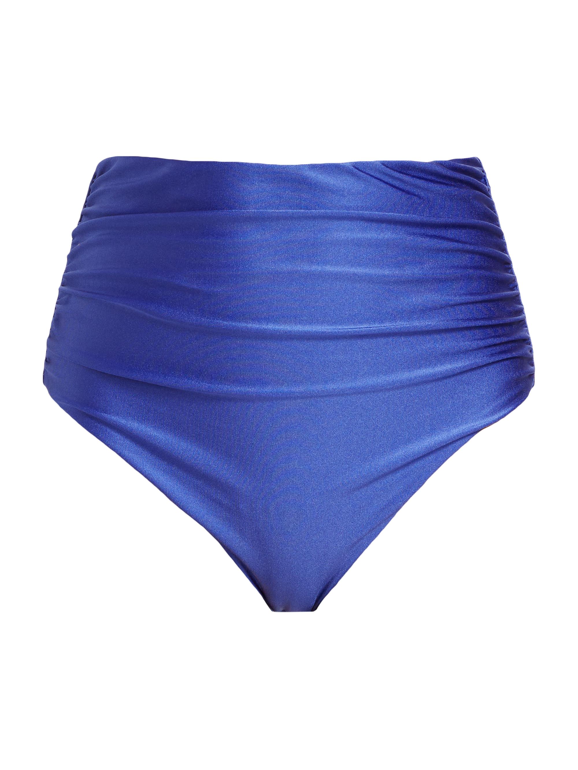 SIMKHAI Women's Lilly Ruched High-Rise Bikini Bottoms - Lapis Blue