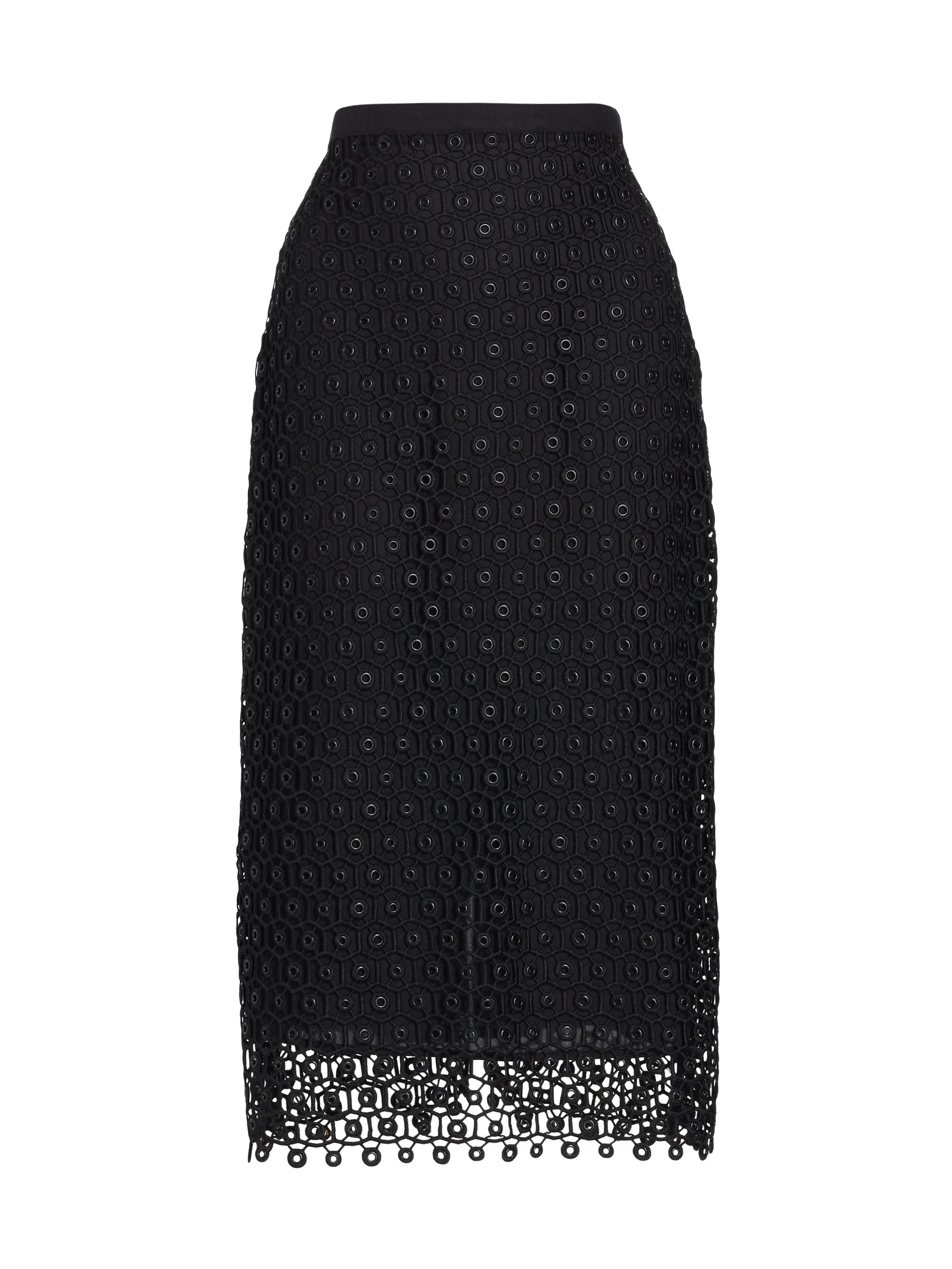 SIMKHAI Women's Karolina Grommet Lace Midi-Skirt - Black