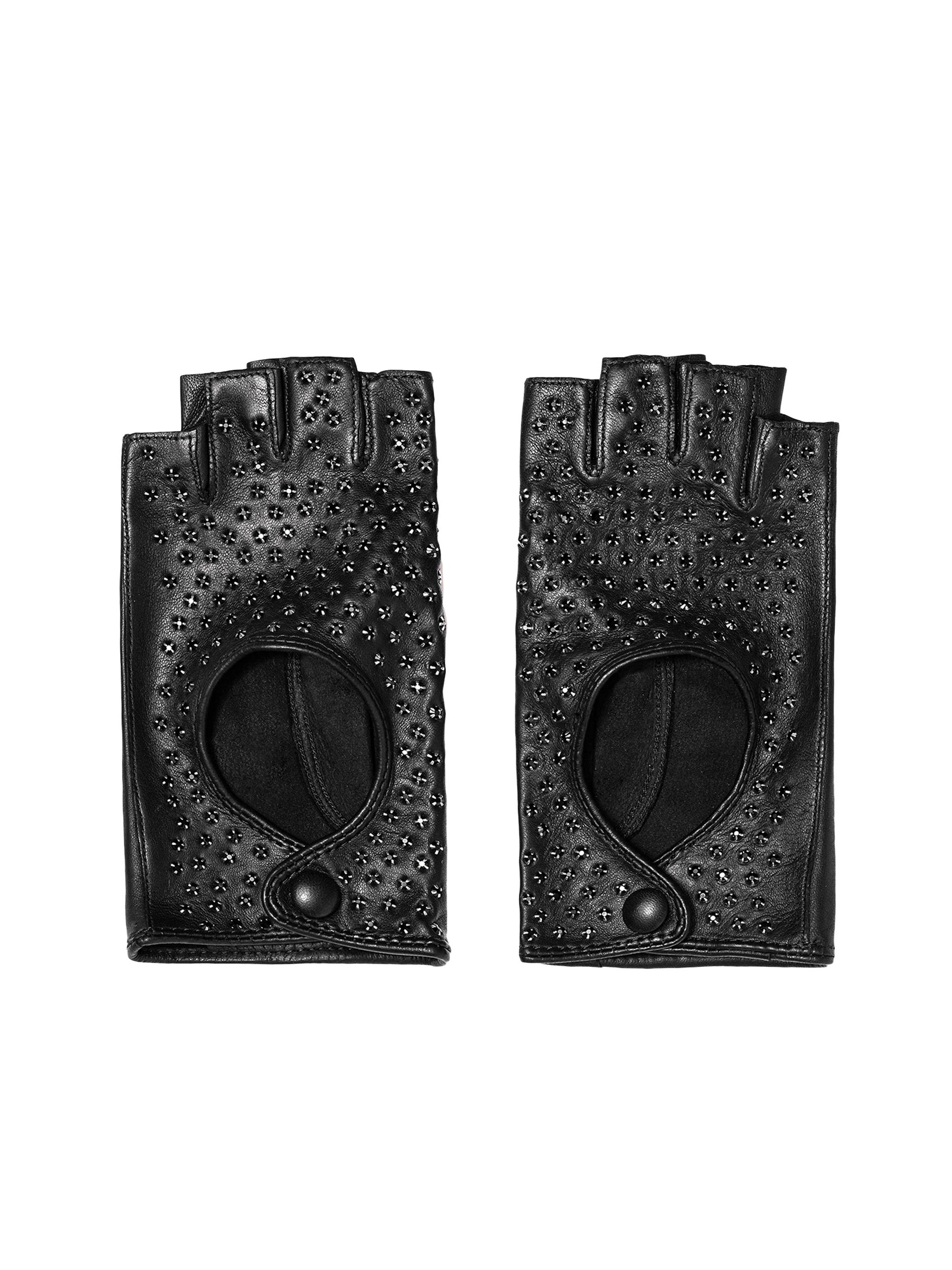 Seymoure Women's Embellished Leather Fingerless Driving Gloves - Black