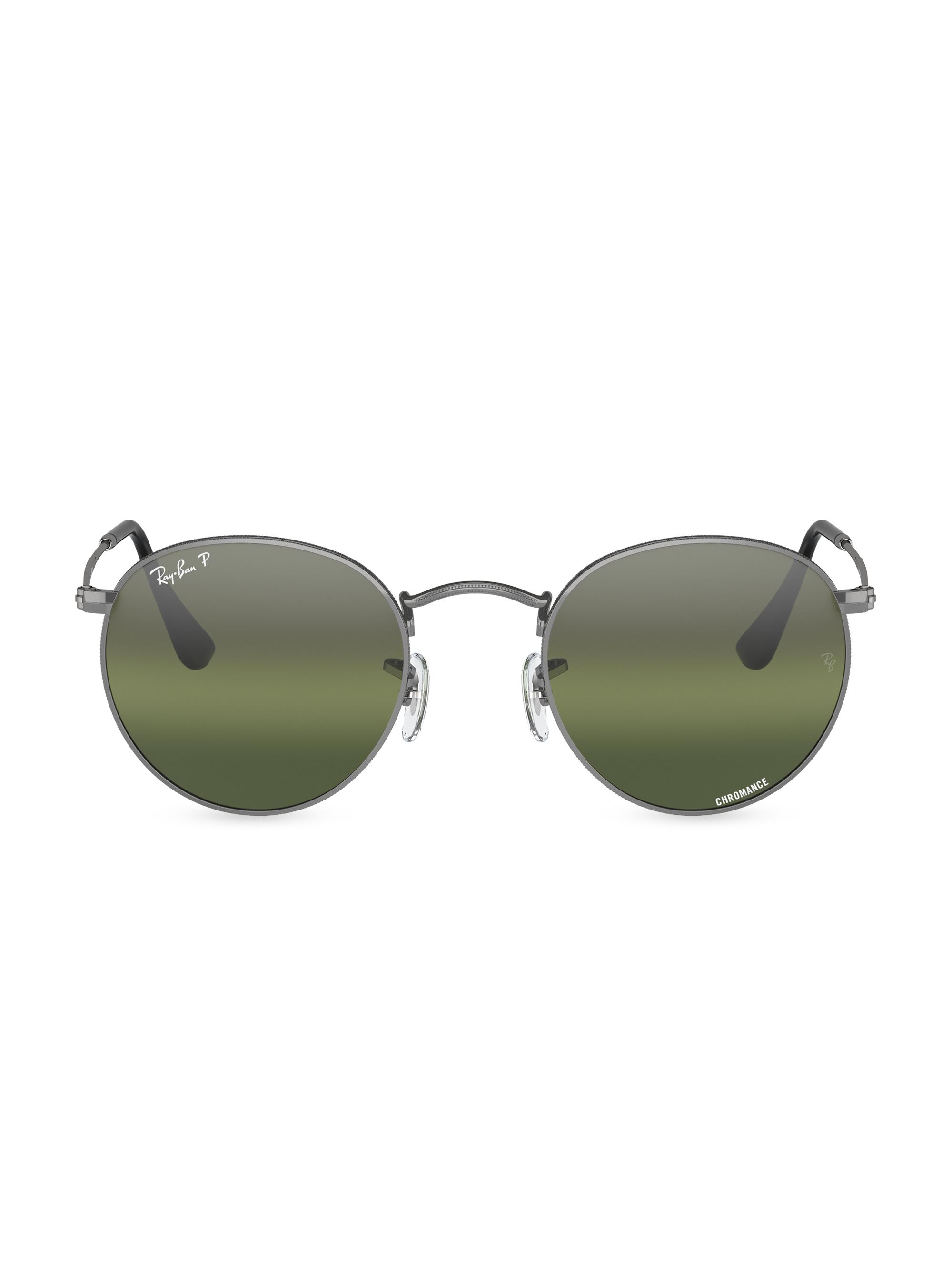 Ray-Ban Men's RB3447 50MM Round Metal Sunglasses - Gun Metal Green