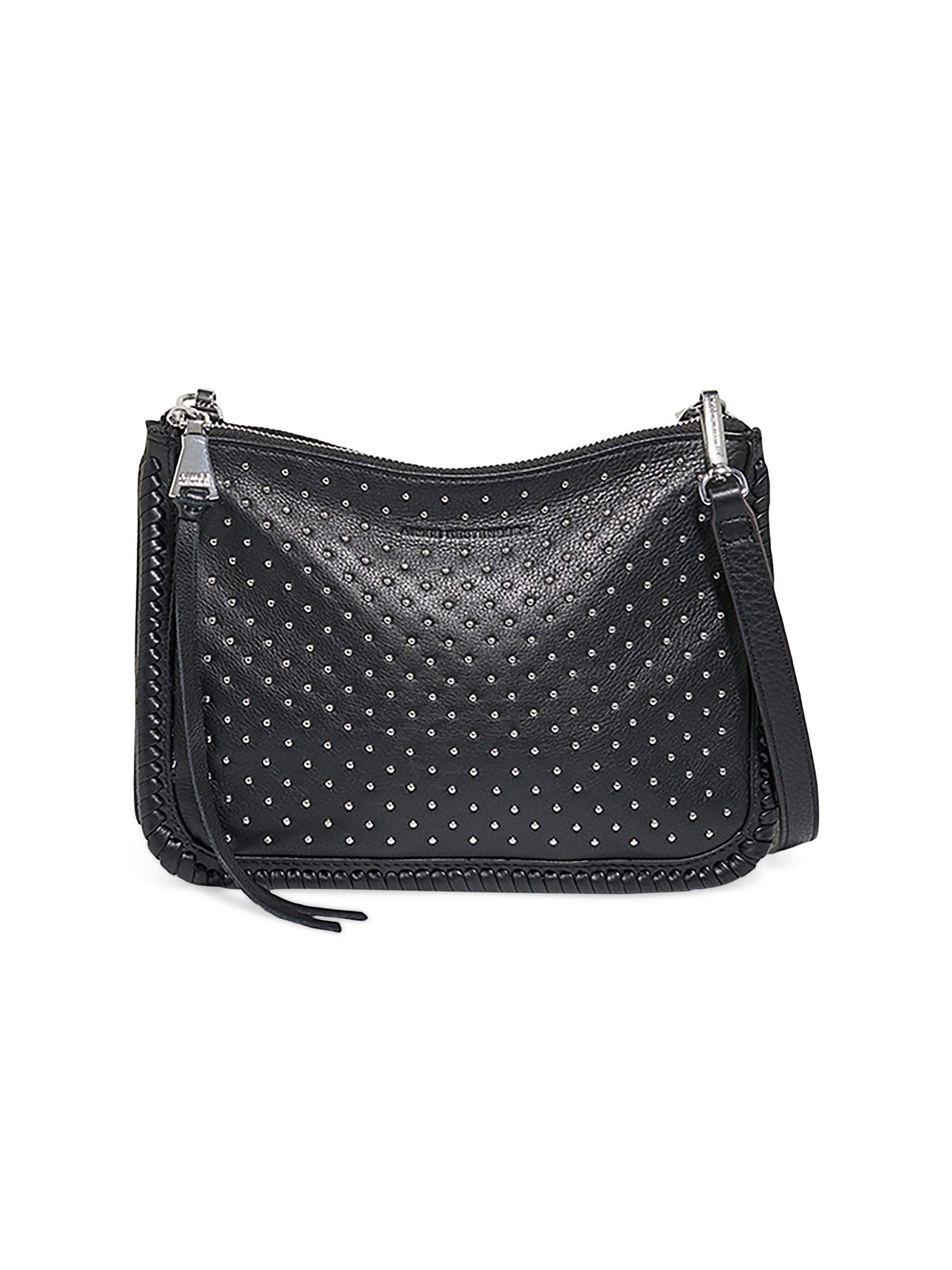 Aimee Kestenberg Women's Famous Leather Double Zip Crossbody Bag - Black W Shiny Silver Studs