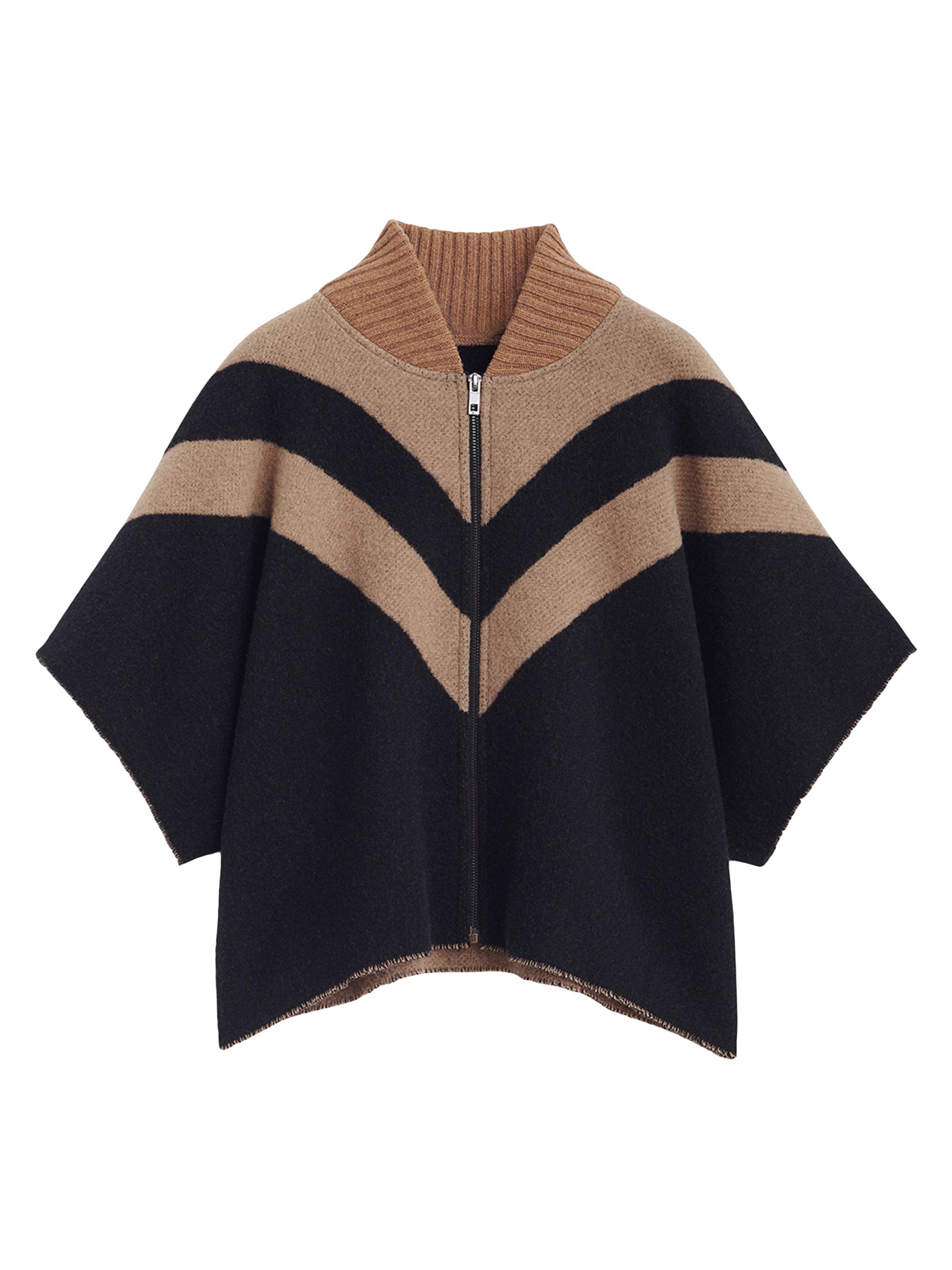 rag & bone Women's Varsity Cropped Wool Poncho - Black Camel