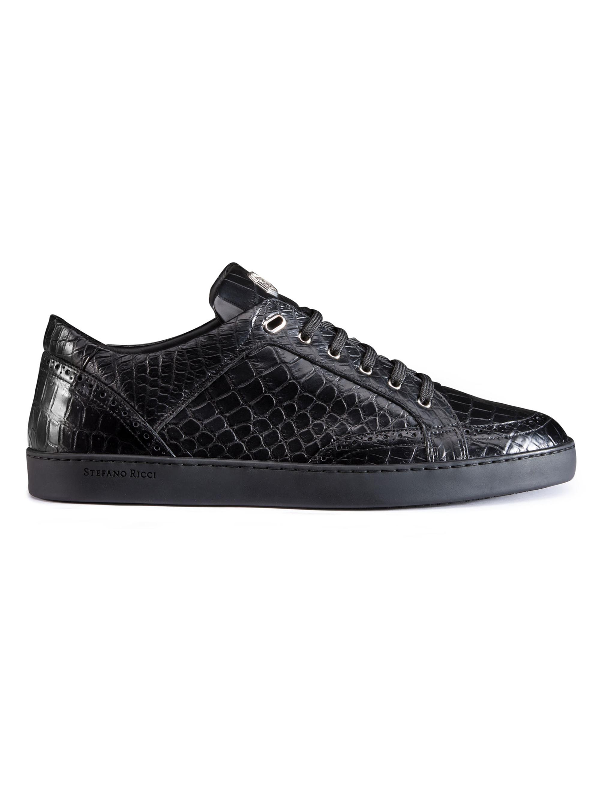 Stefano Ricci Men's Matted Crocodile Leather Sneakers - Black