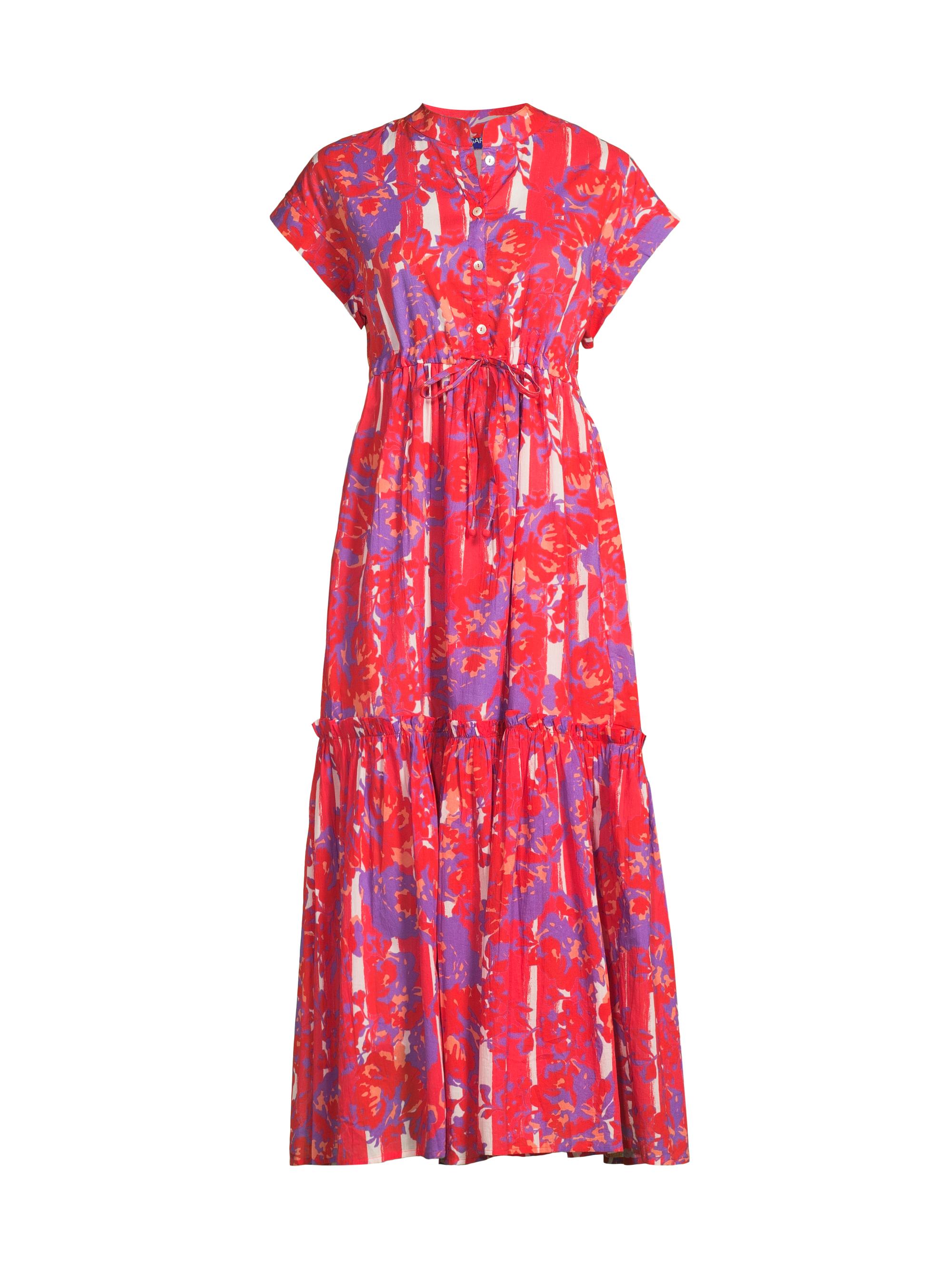 Ro's Garden Women's Mumi Floral Cotton Midi-Dress - Coral Petunia