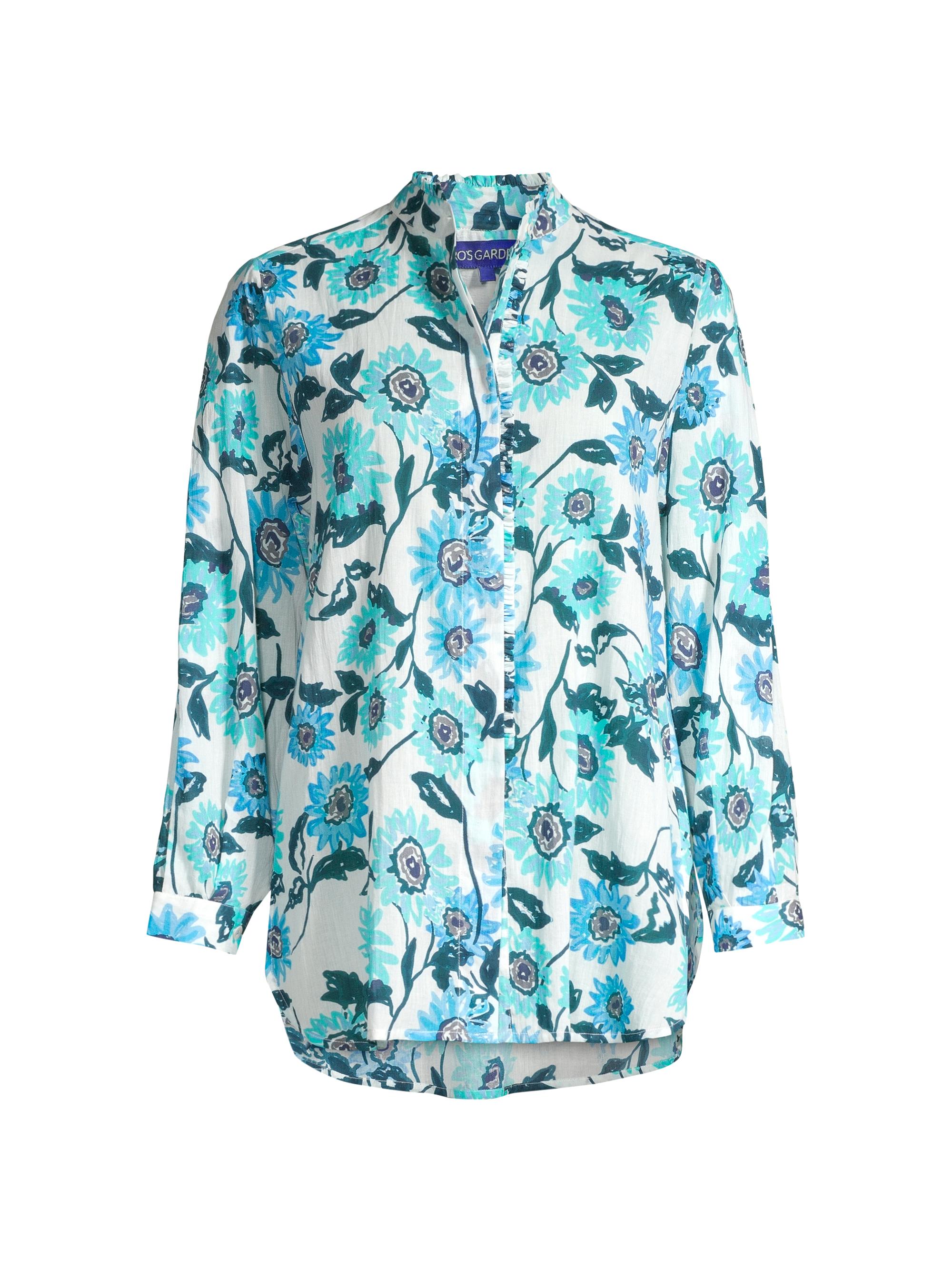 Ro's Garden Women's Tussa High-Low Cotton Shirt - Blue Ortensia