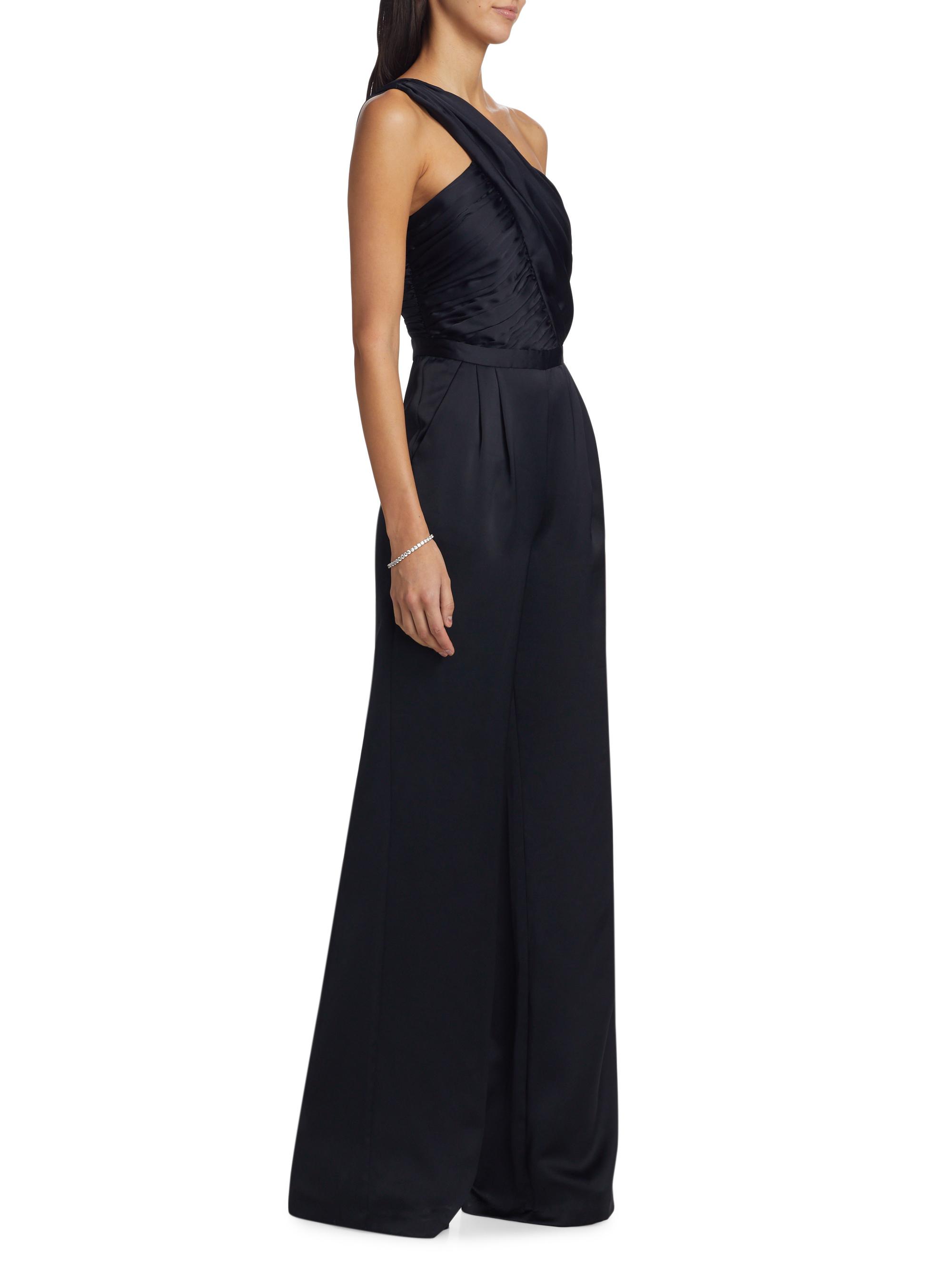Ramy Brook Myra Asymmetric Pleated Satin Jumpsuit | Saks Fifth Avenue