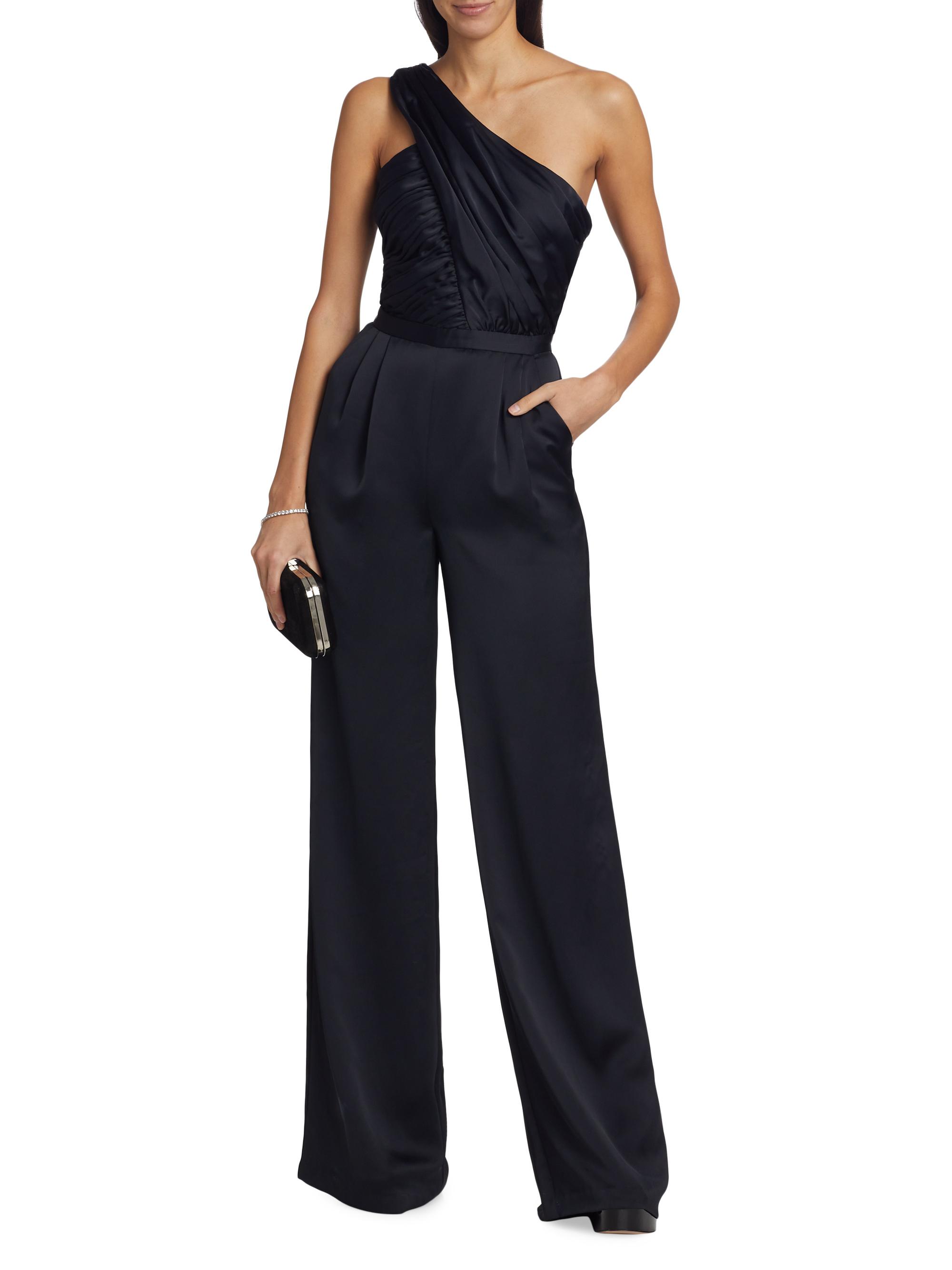 Ramy Brook Myra Asymmetric Pleated Satin Jumpsuit | Saks Fifth Avenue