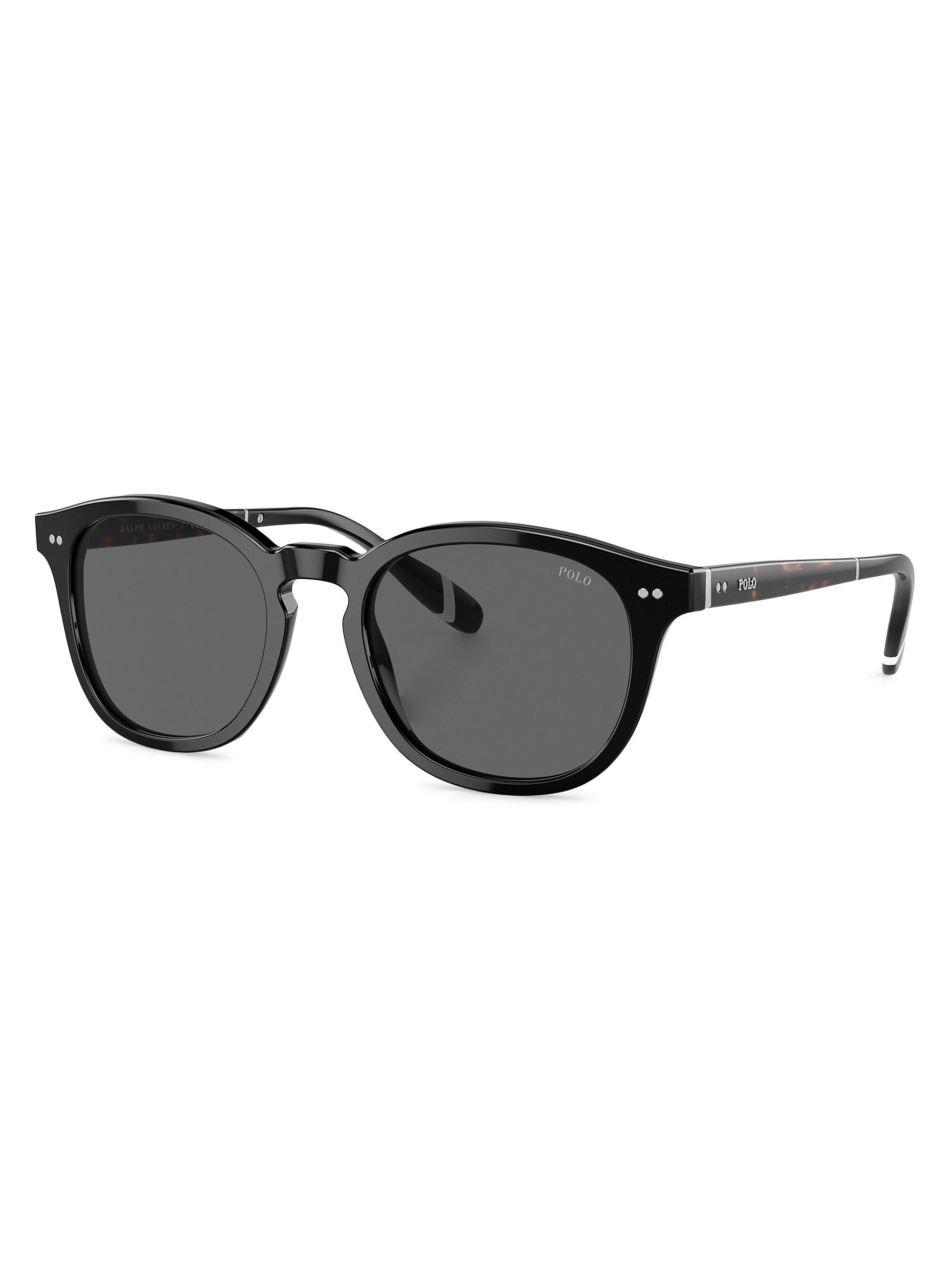 Polo Ralph Lauren Men's 52MM Round Sunglasses - Shiny Black