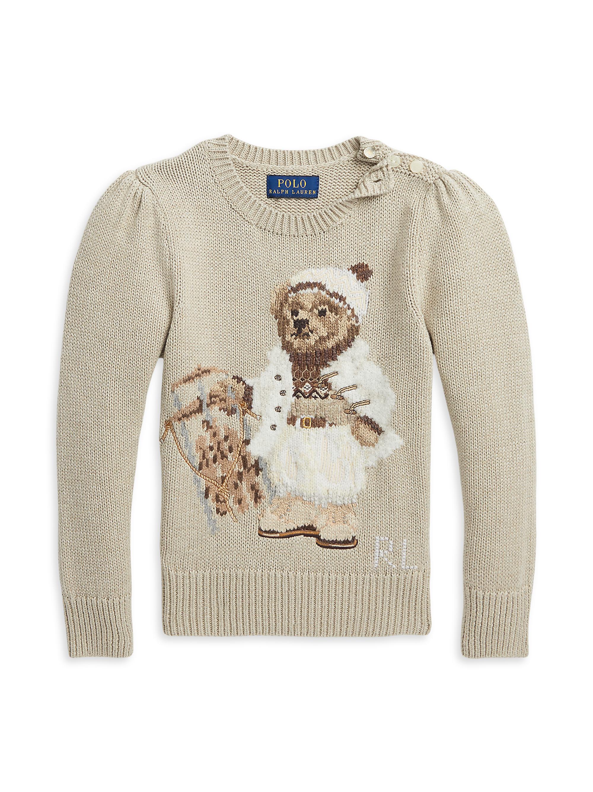 Shop Polo Ralph Lauren Little Girl's u0026 Girl's Polo Bear Intarsia Sweater |  Saks Fifth Avenue