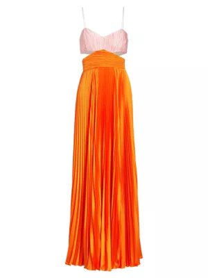 Amur Women's Elodie Pleated Cut-Out Gown - Rose Orange