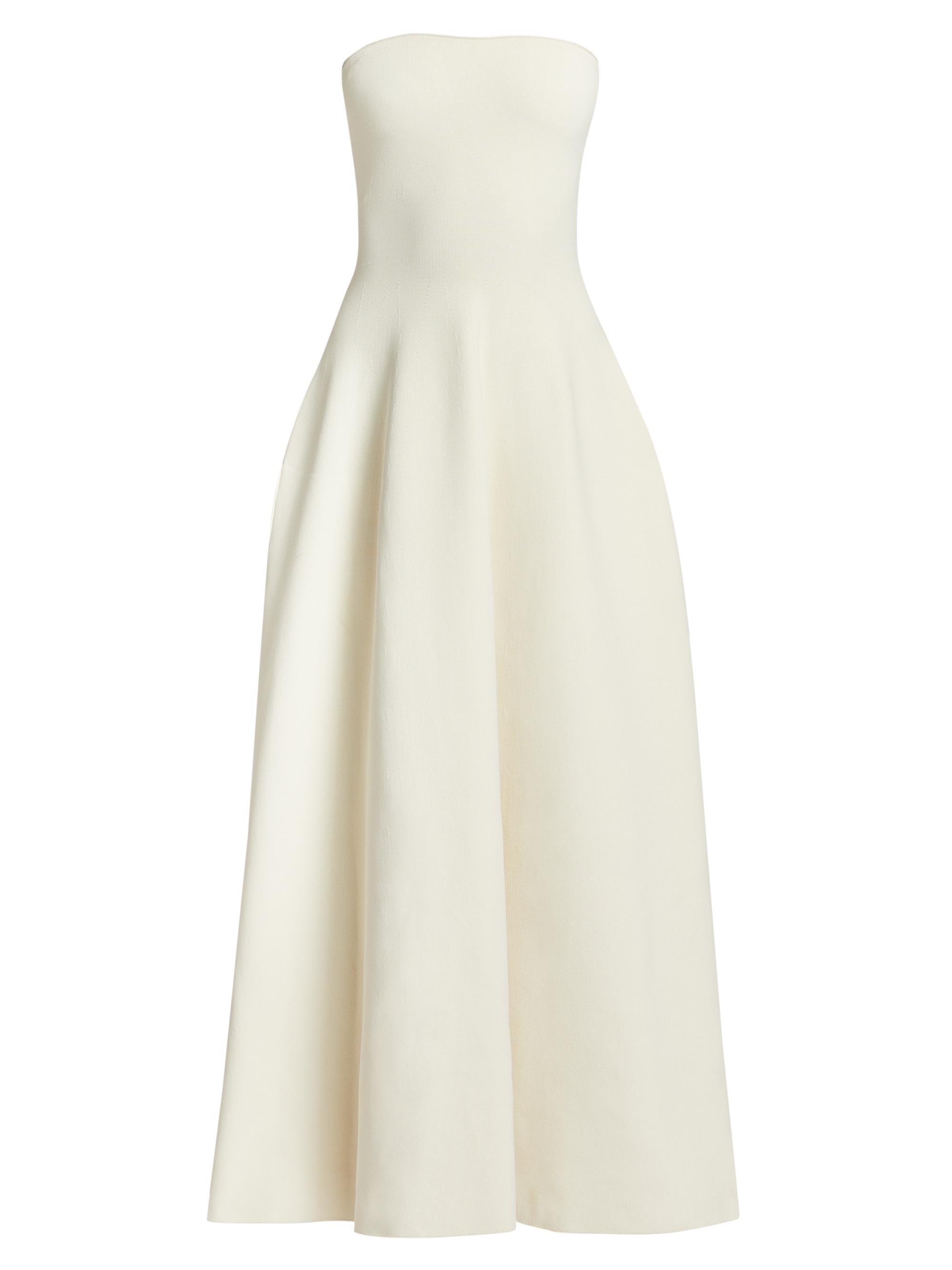 knee length dresses for ladies Line of Beauty Ribbed Knit Strapless Maxi Dress Off White / S main image 1