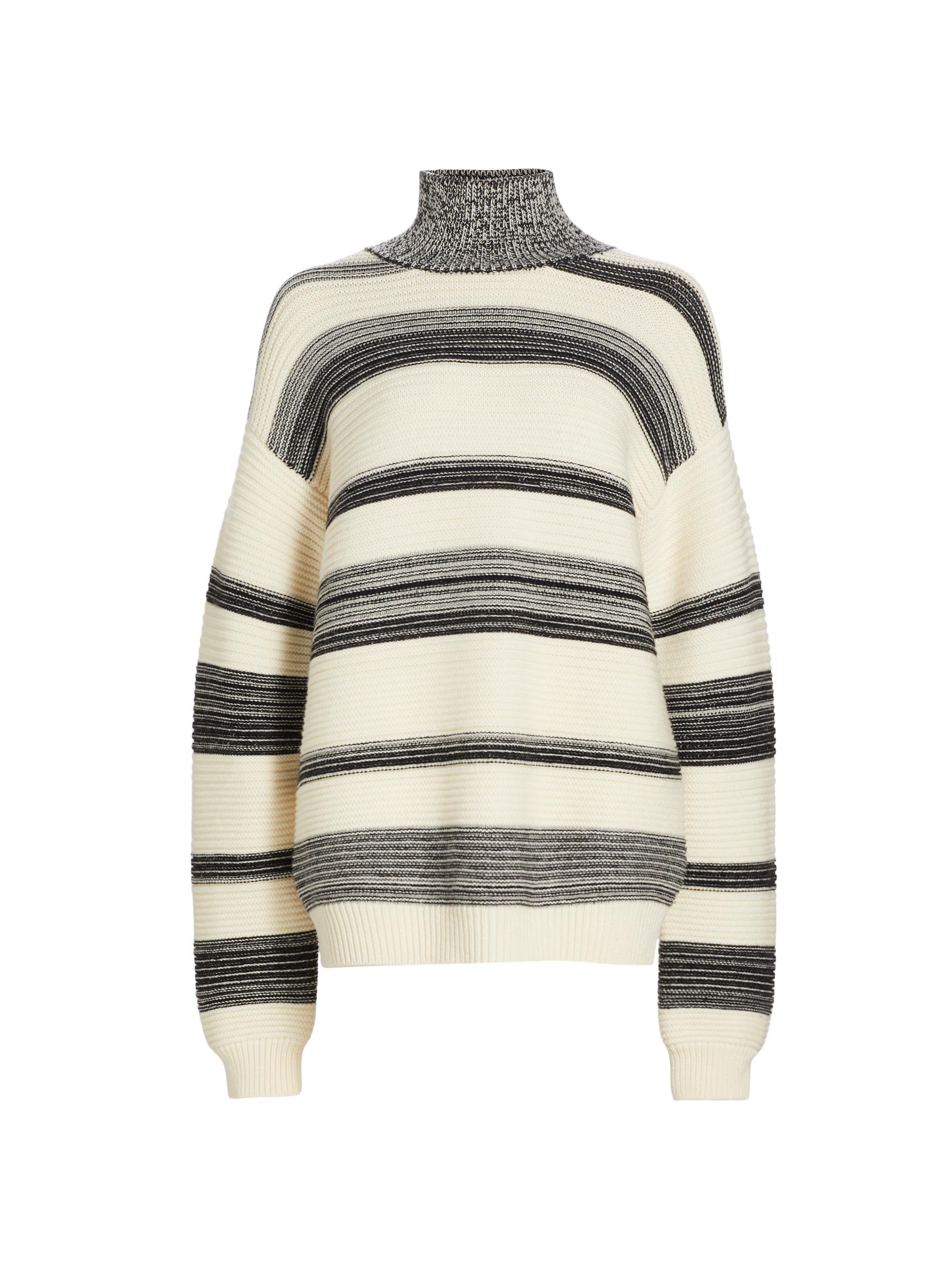 Brandon Maxwell Women's Merino Wool Turtleneck Sweater - Black And  Stripe