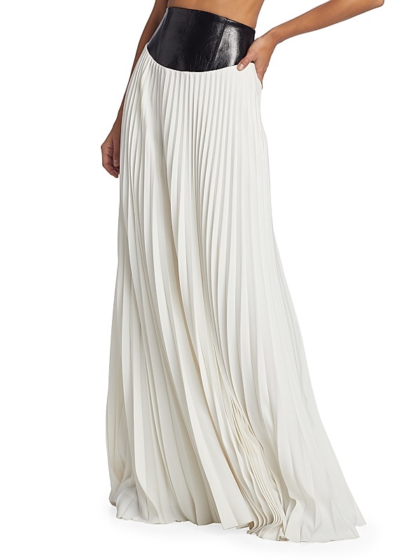 Shop Brandon Maxwell Leather-Waist Pleated Maxi Skirt | Saks Shop Brandon Maxwell Leather-Waist Pleated Maxi Skirt | Saks