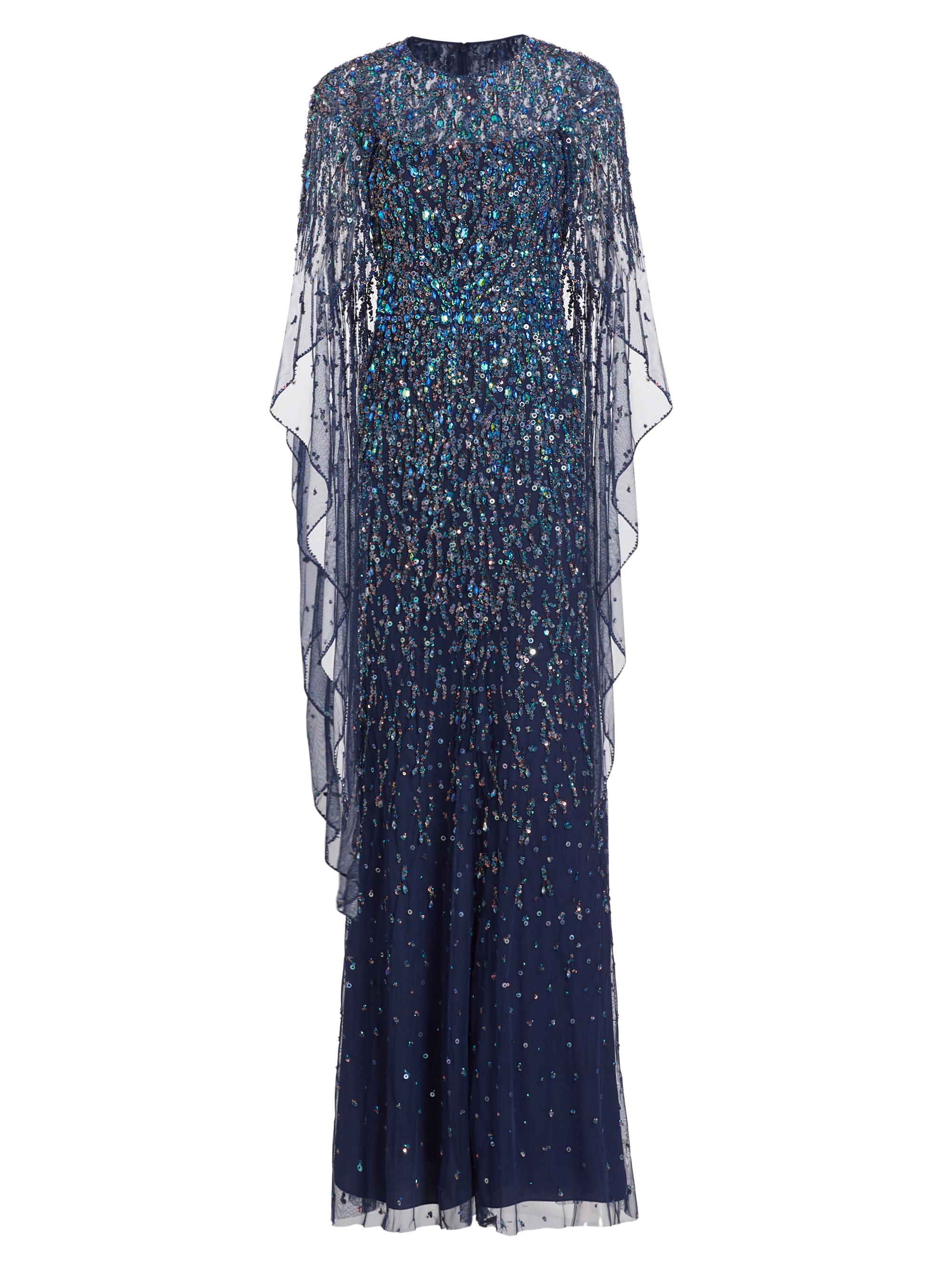 jenny packham beaded dress 2000s Jenny Packham Navy White Sequin and Beaded Column Dress – CIRCA  VINTAGE