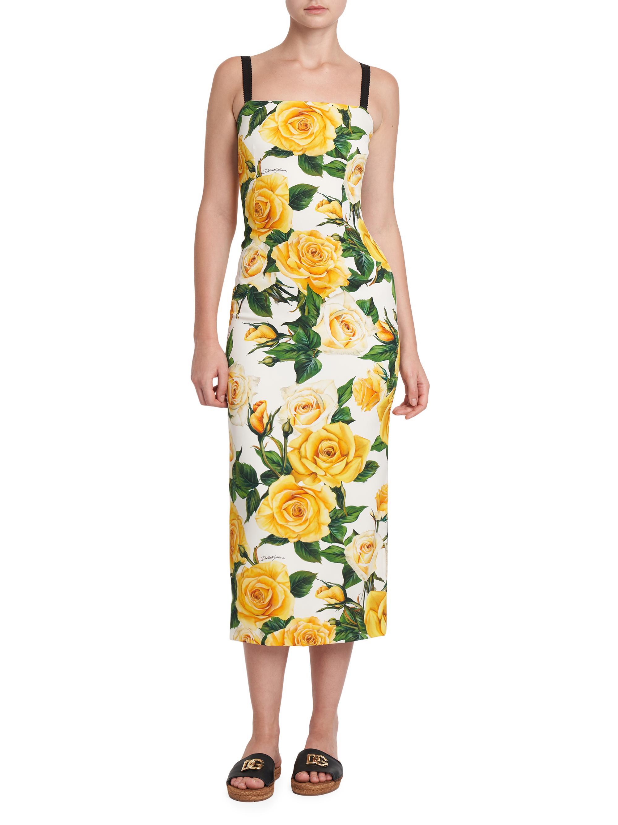 Dolce&Gabbana Rose Print Sheath Midi-Dress | Saks Fifth Avenue
