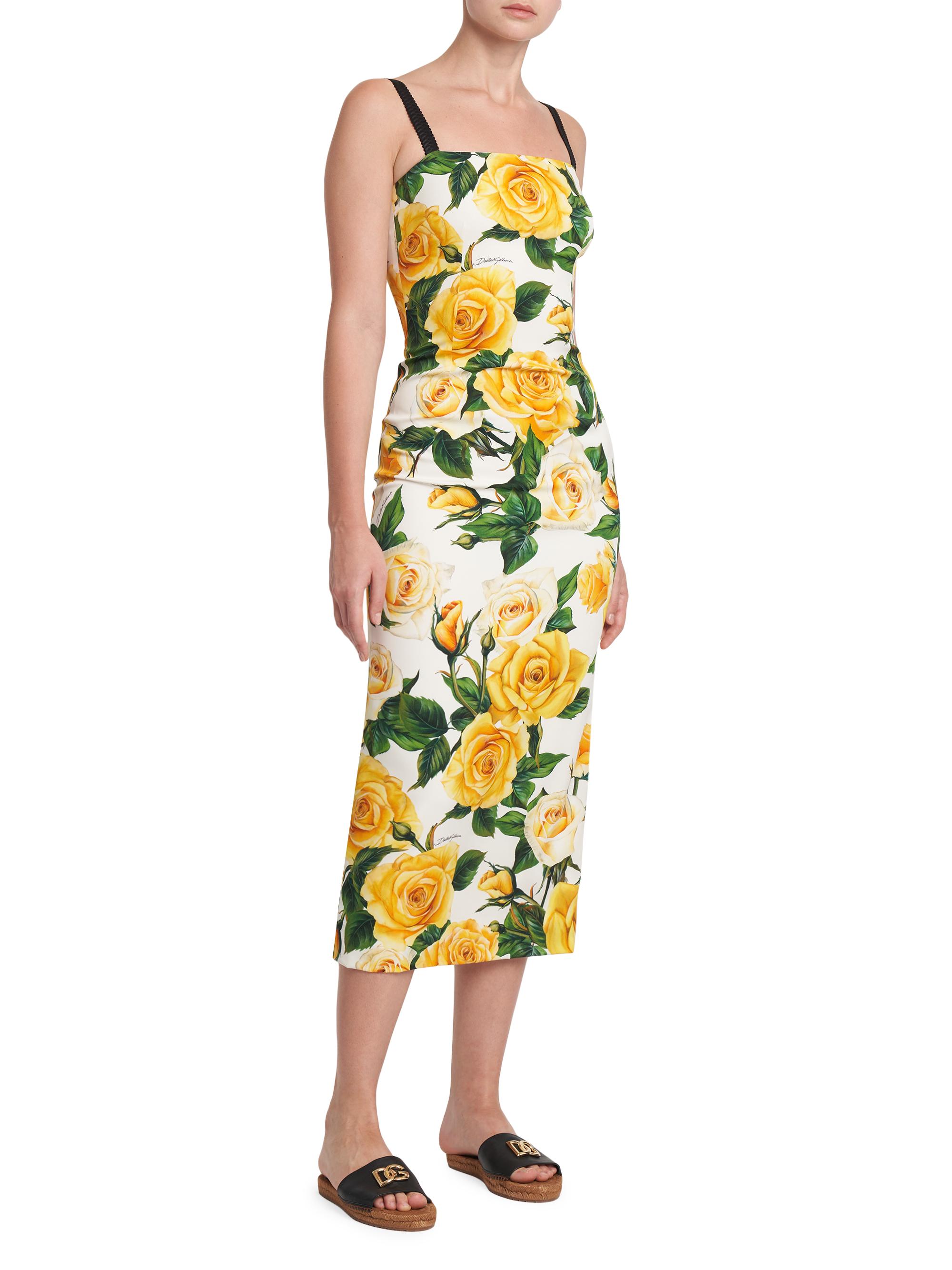 Dolce&Gabbana Rose Print Sheath Midi-Dress | Saks Fifth Avenue