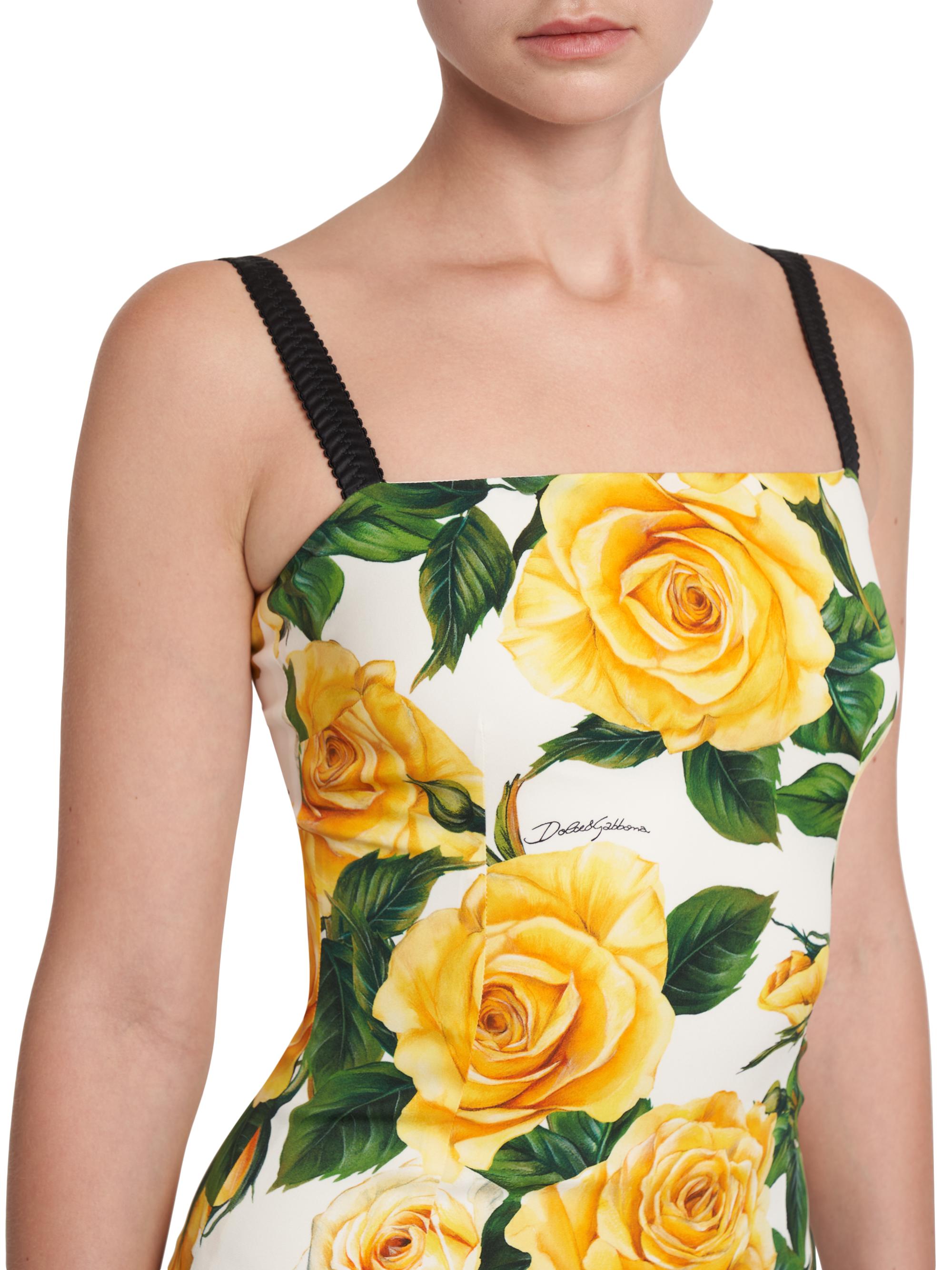Dolce&Gabbana Rose Print Sheath Midi-Dress | Saks Fifth Avenue