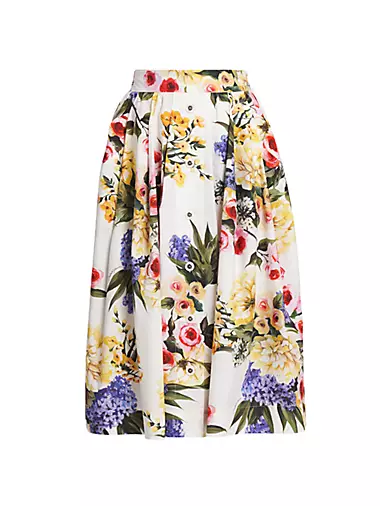 Floral Cotton Pleated Midi-Skirt