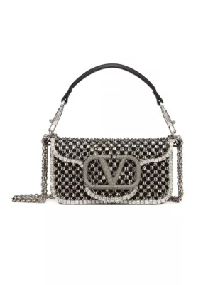 Valentino Garavani small Locò crystal-embellished metallic shoulder bag