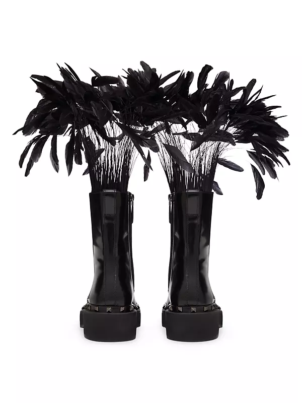 Rockstud M-Way Combat Boots In Calfskin With Feathers 50mm