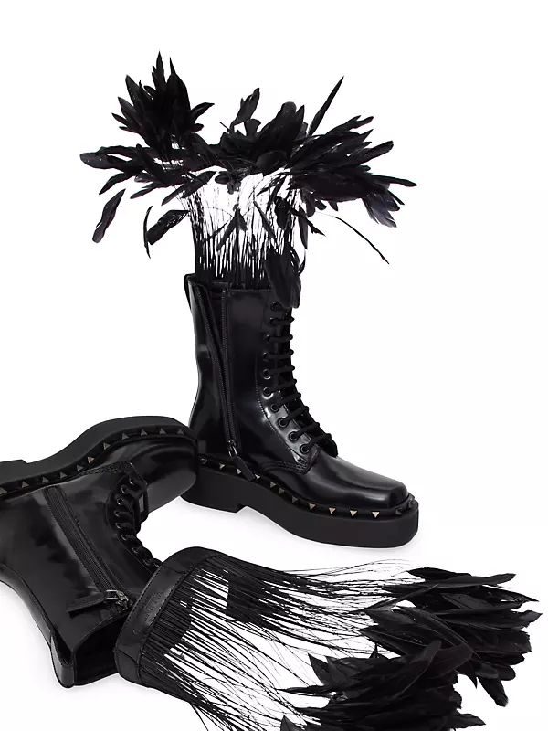 Shop Valentino Garavani Rockstud M-Way Combat Boots In Calfskin