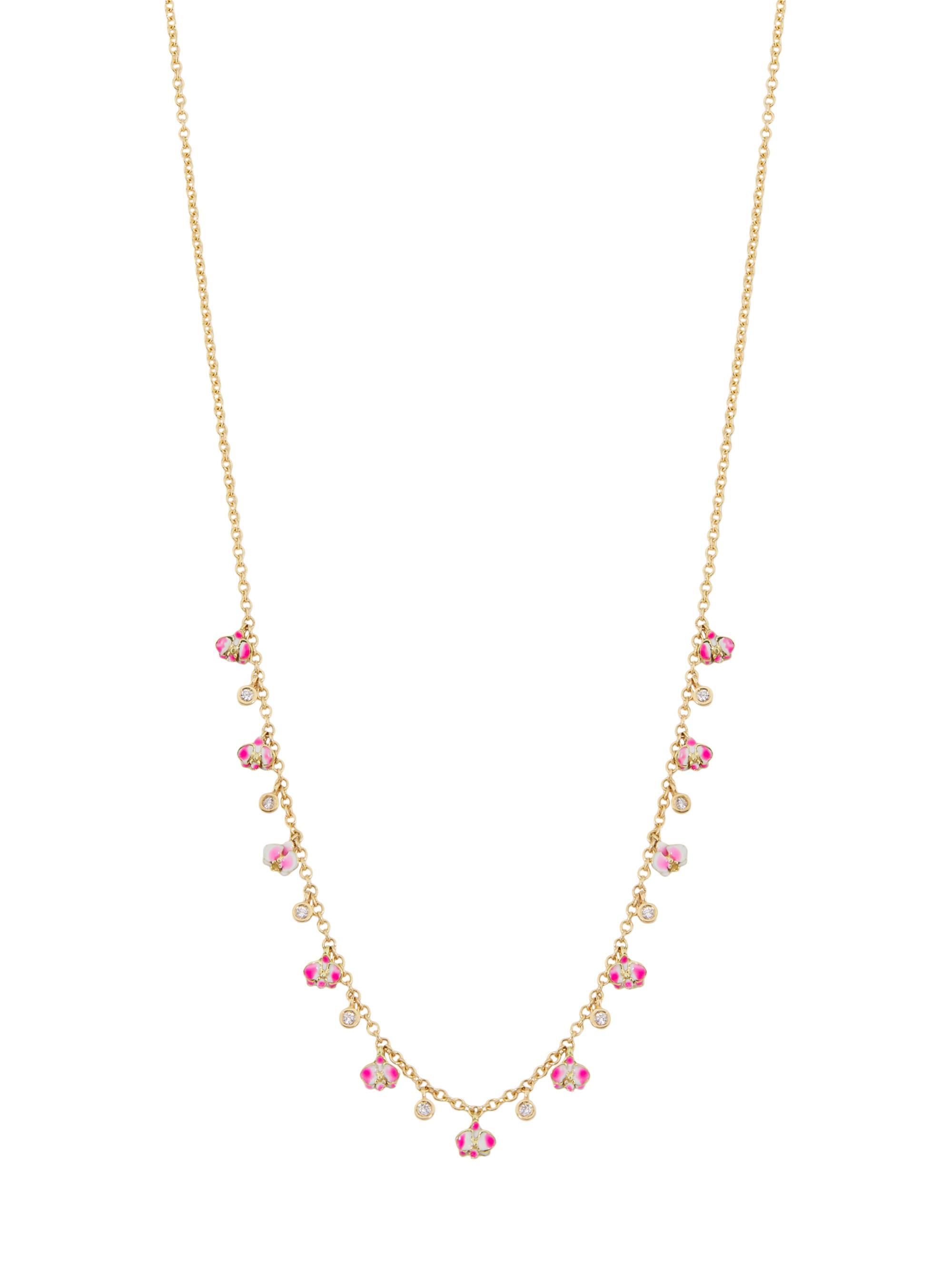 Onirikka Women's Kidea 18K Yellow Gold, 0.15 TCW Diamond & Enamel Orchid Necklace - Pink