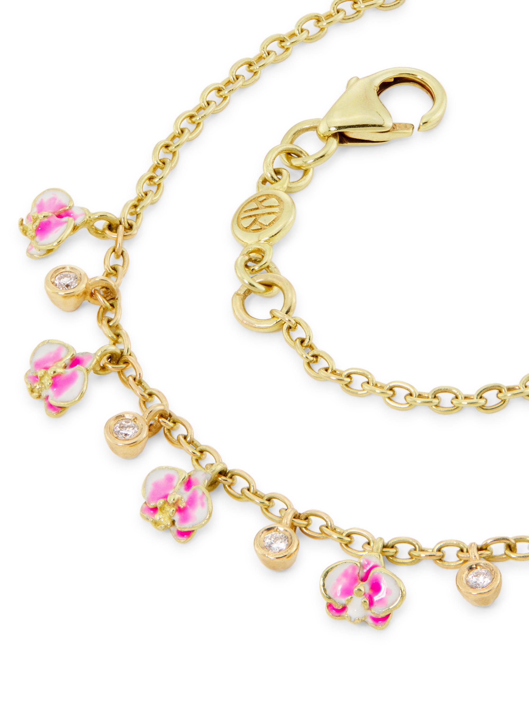Onirikka Kidea 18K Yellow Gold, 0.06 TCW Diamond & Enamel Orchid