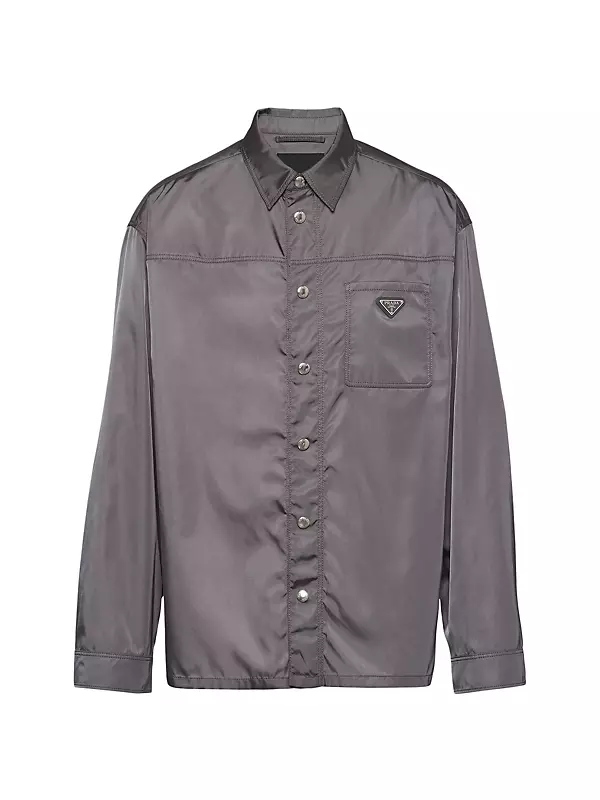 Prada Oversized Re-Nylon Shirt, Men, Iron Gray, Size XL