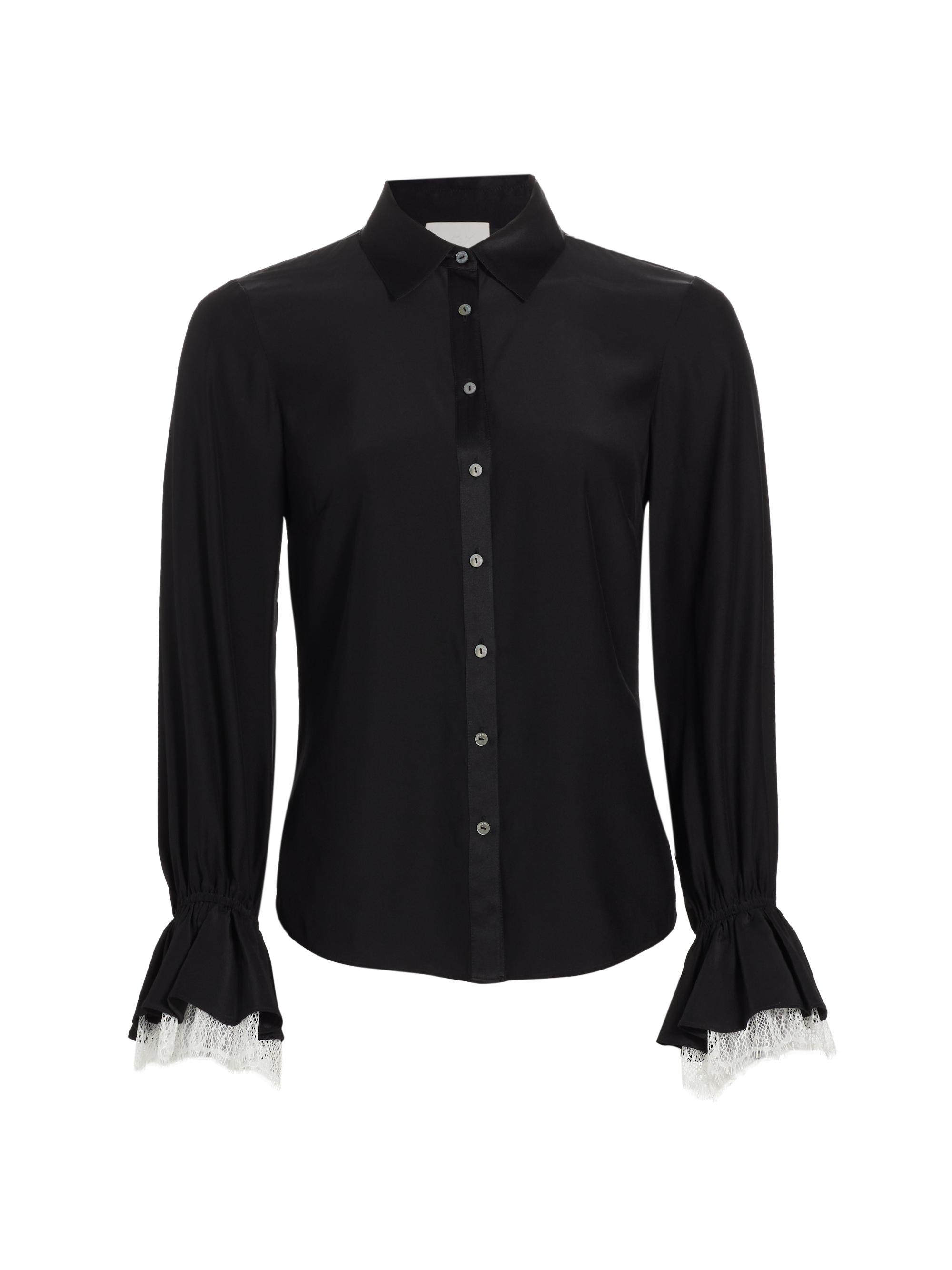 CINQ A SEPT Women's Roxie Long Sleeve Silk & Lace Blouse - Black