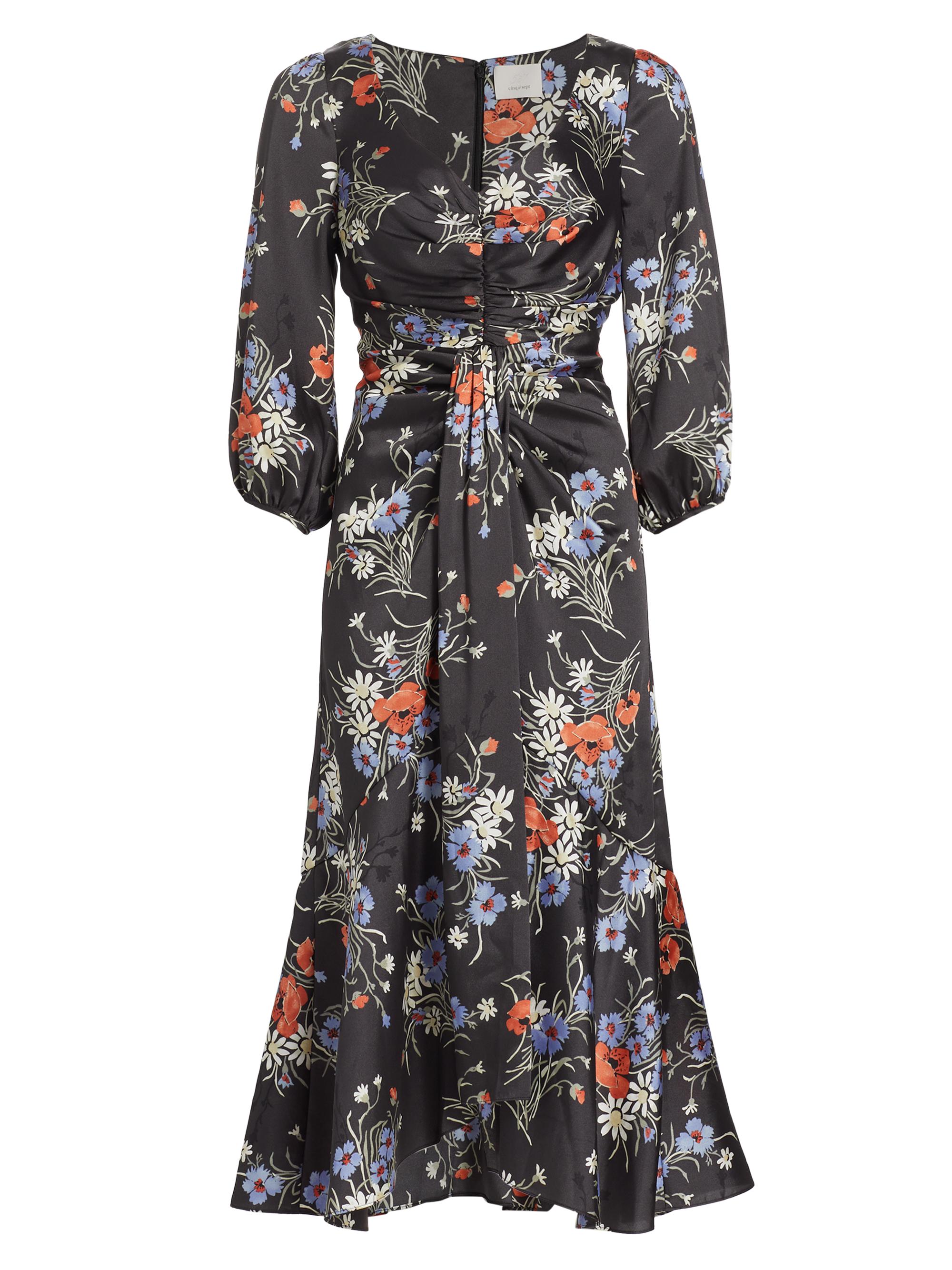 CINQ A SEPT Women's Walker Satin Floral Midi-Dress - Obsidian Multi