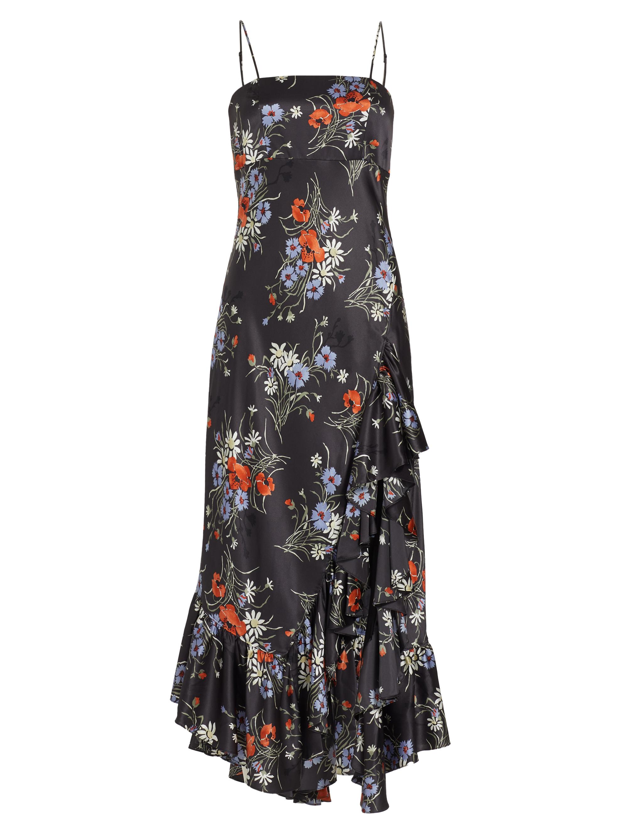 CINQ A SEPT Women's Penny Satin Floral Ruffled Midi-Dress - Obsidian Multi