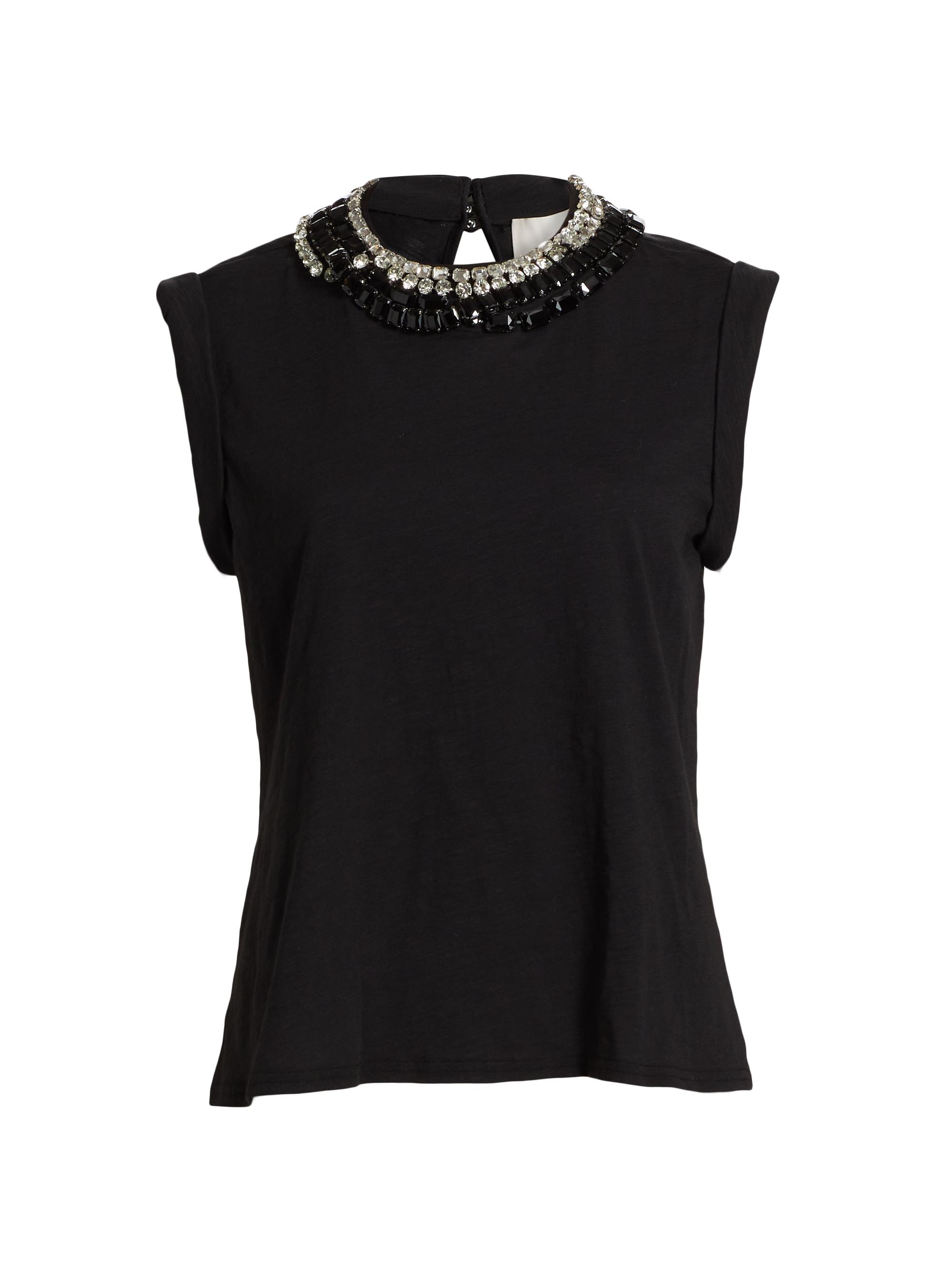 CINQ A SEPT Women's Bella Cotton Crystal-Embellished T-Shirt - Black Clear