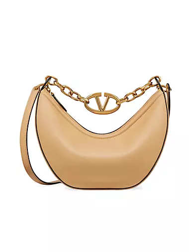 Small VLogo Moon Hobo Bag In Leather With Chain