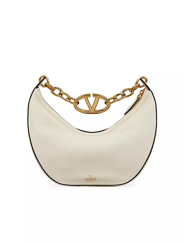 Small Vlogo Moon Hobo Bag In Leather With Chain for Woman in Ivory