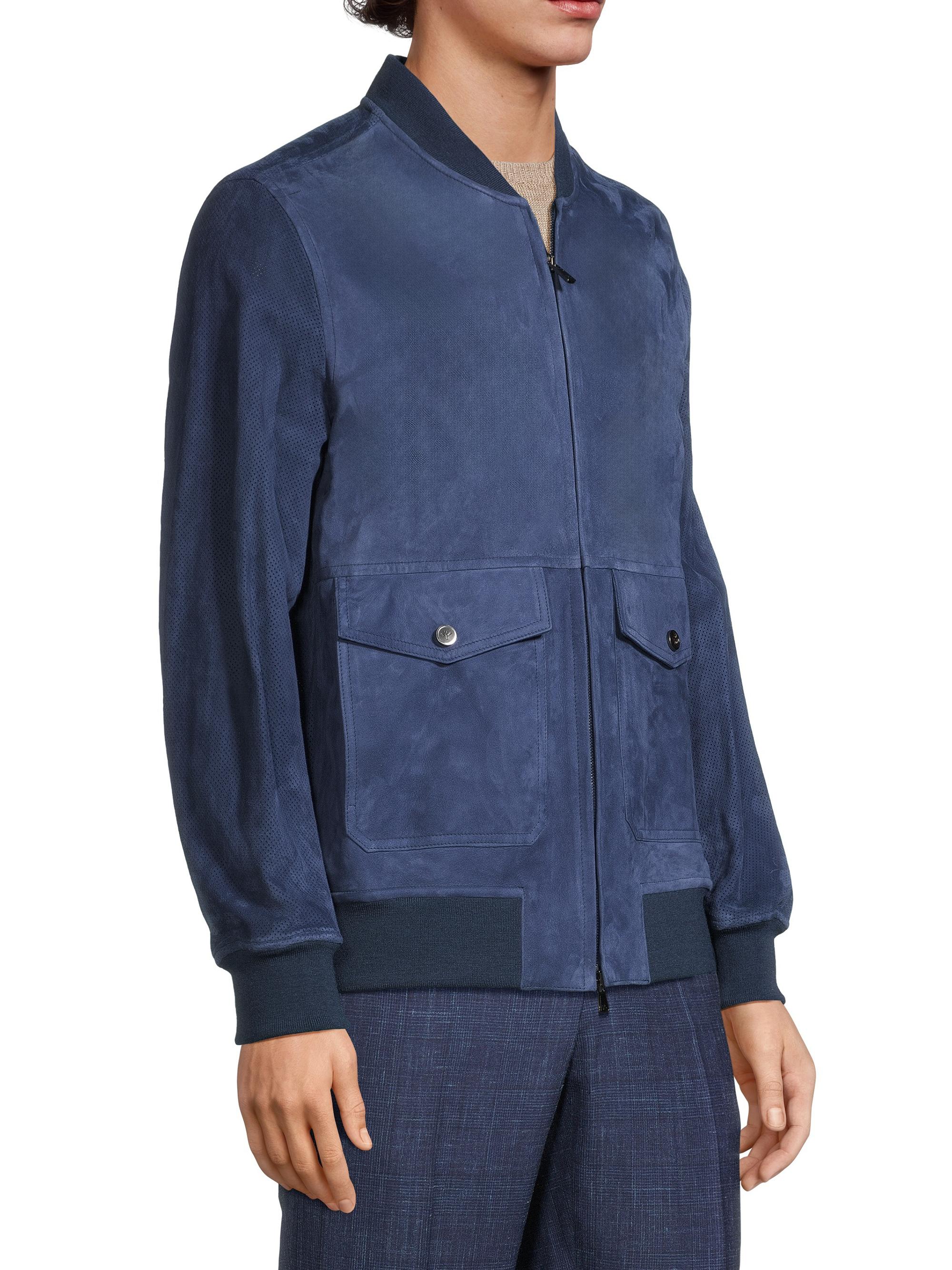 Isaia Perforated Suede Bomber Jacket | Saks Fifth Avenue