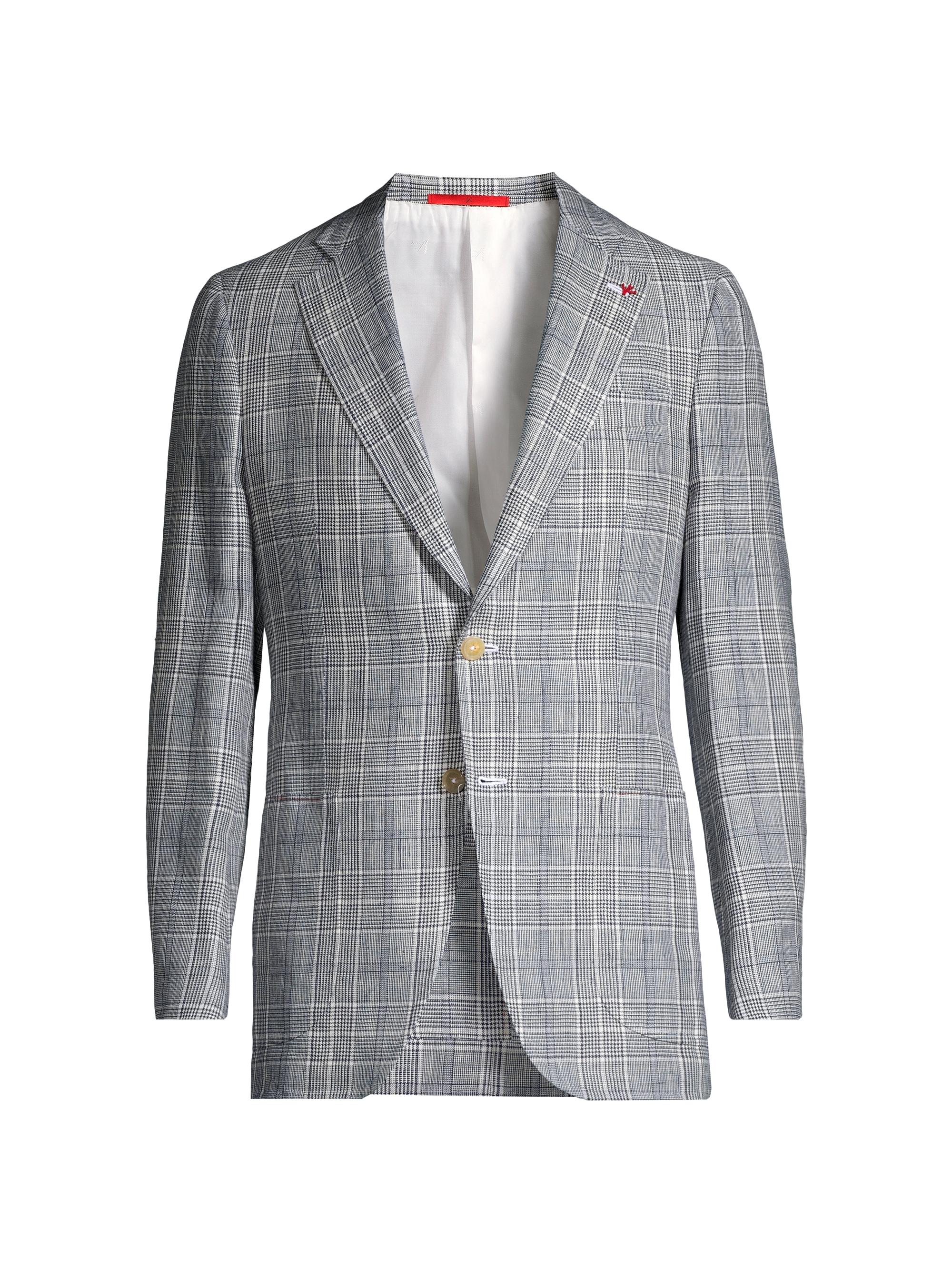 Isaia Men's Glen Plaid Linen-Cashmere Sport Jacket - Blue Plaid